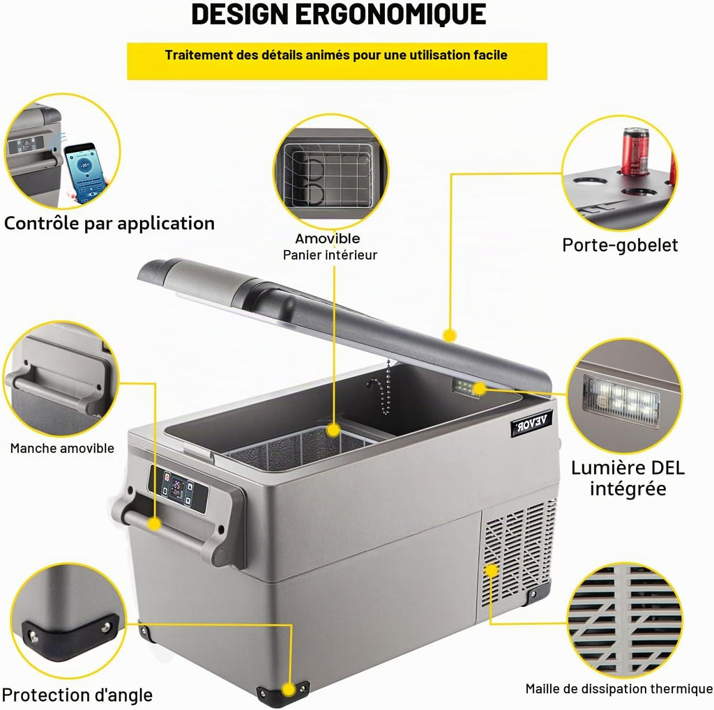 VEVOR Glacière Électrique Voiture, 45 L, Réfrigérateur Portable à Compression, 60 W, Mini Frigo, 69,3x34,5x45,6 cm, Glacière Électrique, Mini Congélateur Compresseur pour Maison/Voiture/Camping