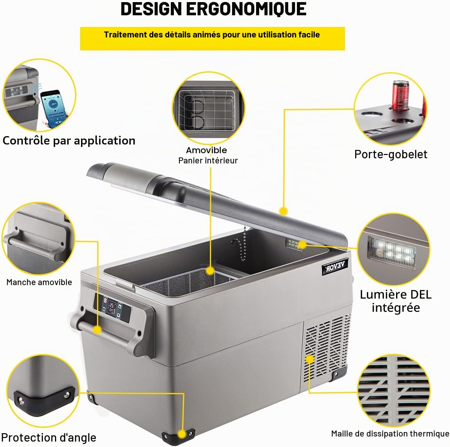 VEVOR Glacière Électrique Voiture, 45 L, Réfrigérateur Portable à Compression, 60 W, Mini Frigo, 69,3x34,5x45,6 cm, Glacière Électrique, Mini Congélateur Compresseur pour Maison/Voiture/Camping