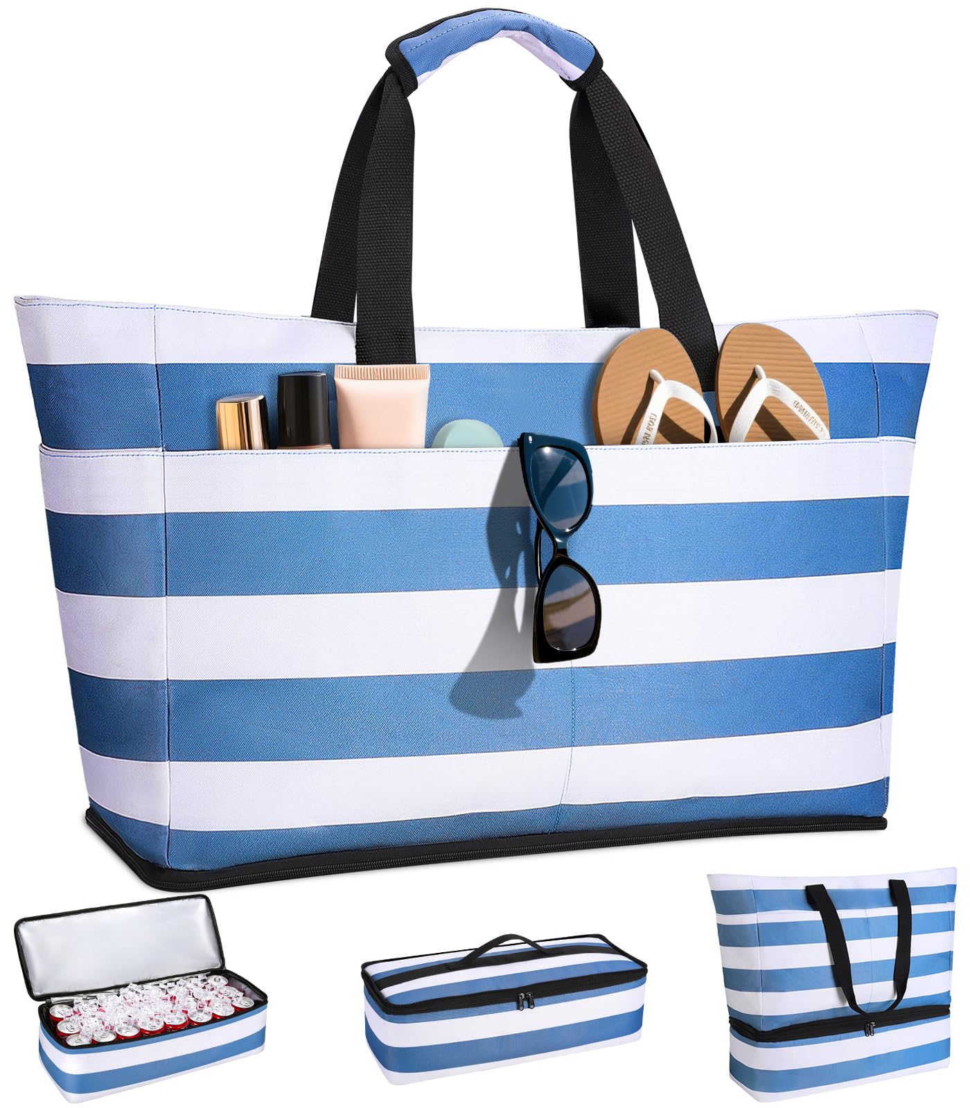 CIRYCASE Sac de Plage XXL 54L avec Isotherme Détachable – Étanche, Compartiment Sec-Humide, Pliable, Femme/Famille
