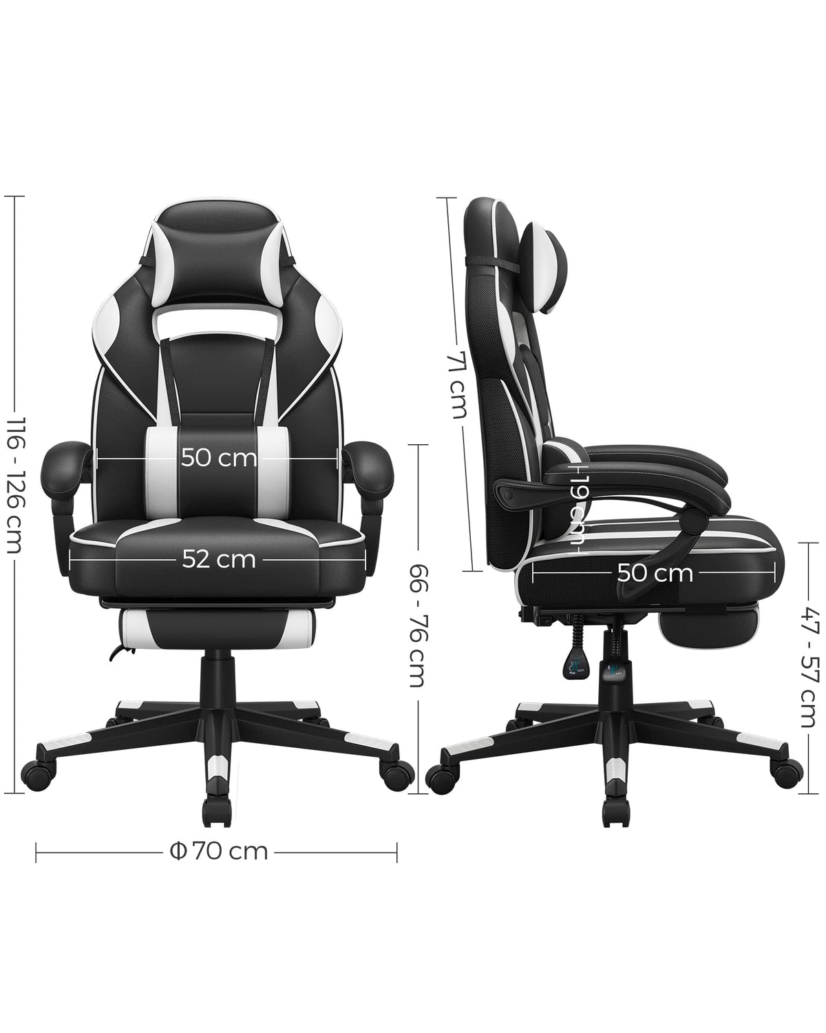 SONGMICS Fauteuil de Bureau Gaming OBG073B03 – Ergonomique, Repose-pieds, Appui-tête, 150 kg