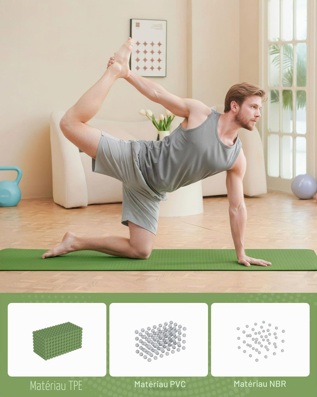 Good Nite Tapis de Yoga de Gymnastique de Exercice Fitness Tapis Fitness Antidérapant de Sport de Pilates avec Sangle de Transport 183 x 61 x 0,6 cm