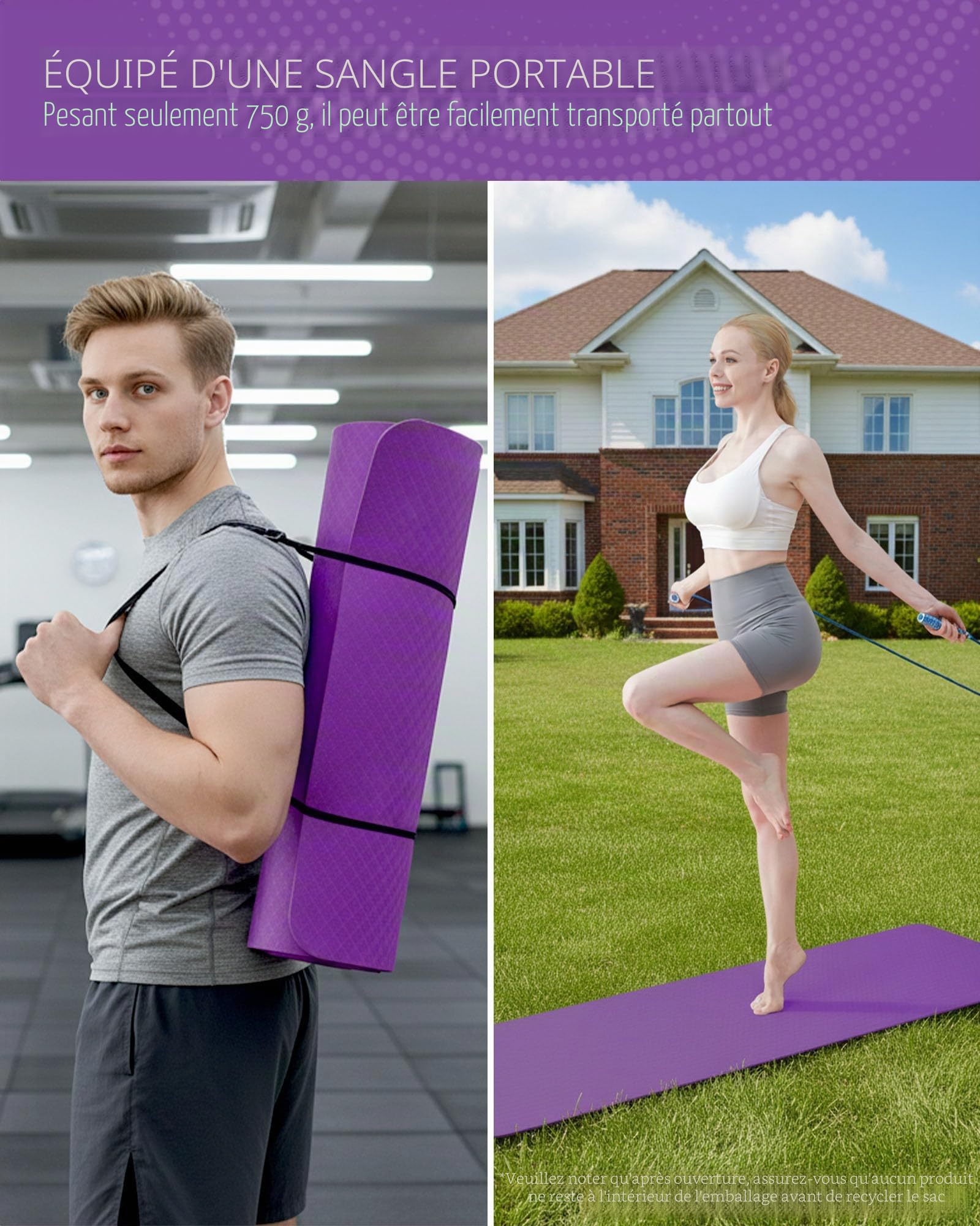 Good Nite Tapis de Yoga de Gymnastique de Exercice Fitness Tapis Fitness Antidérapant de Sport de Pilates avec Sangle de Transport 183 x 61 x 0,6 cm