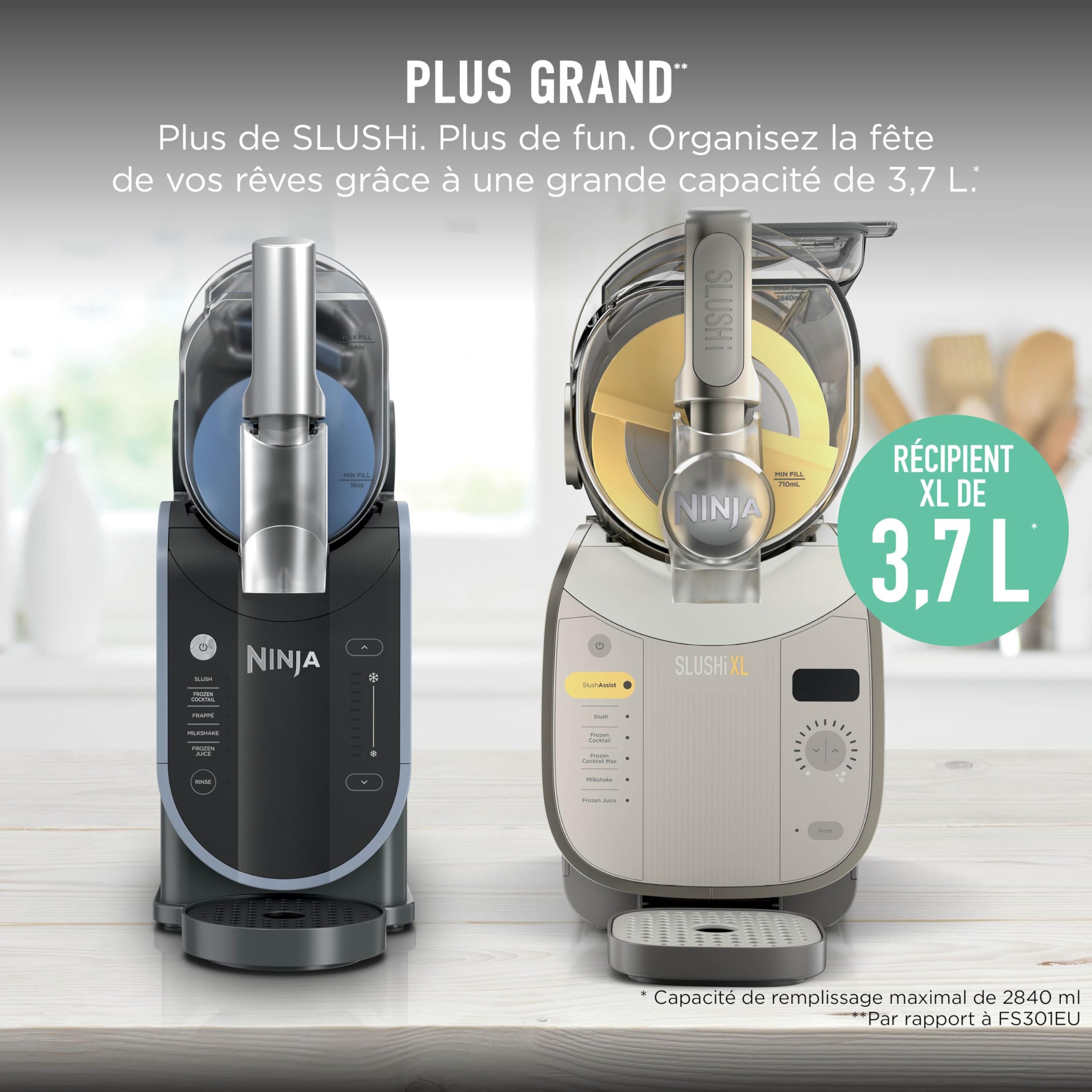 Ninja SLUSHi Machine à boissons glacées, granités, cocktails, frappés, milkshakes et jus glacés, vu sur TikTok, sans glace ni préparation requises, capacité 1,9 l, bleu et gris FS301EU