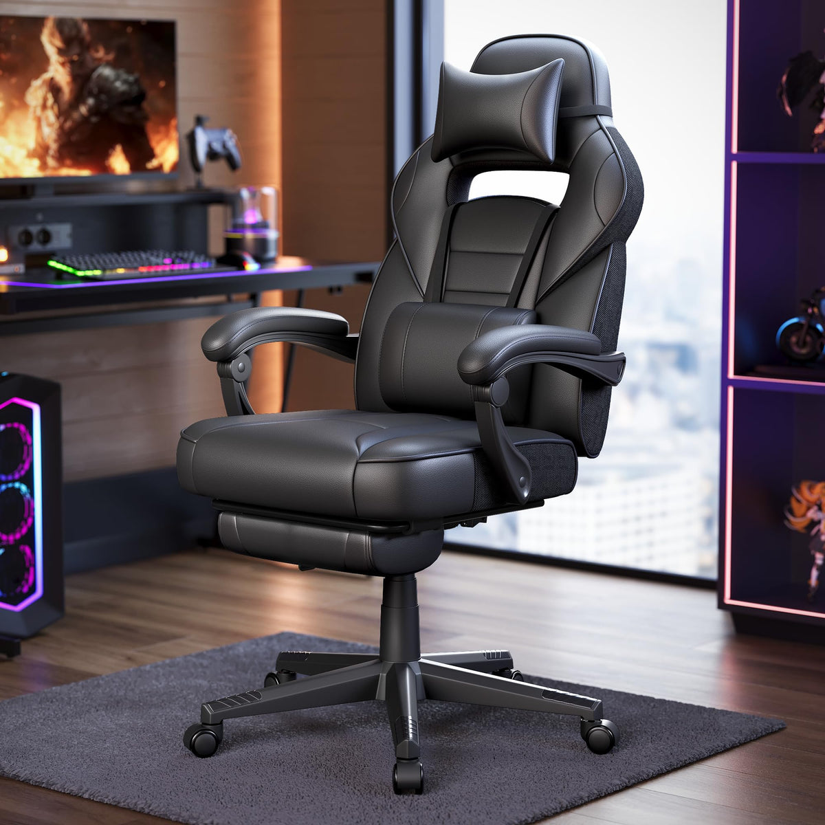 SONGMICS Fauteuil de Bureau Gaming OBG073B03 – Ergonomique, Repose-pieds, Appui-tête, 150 kg