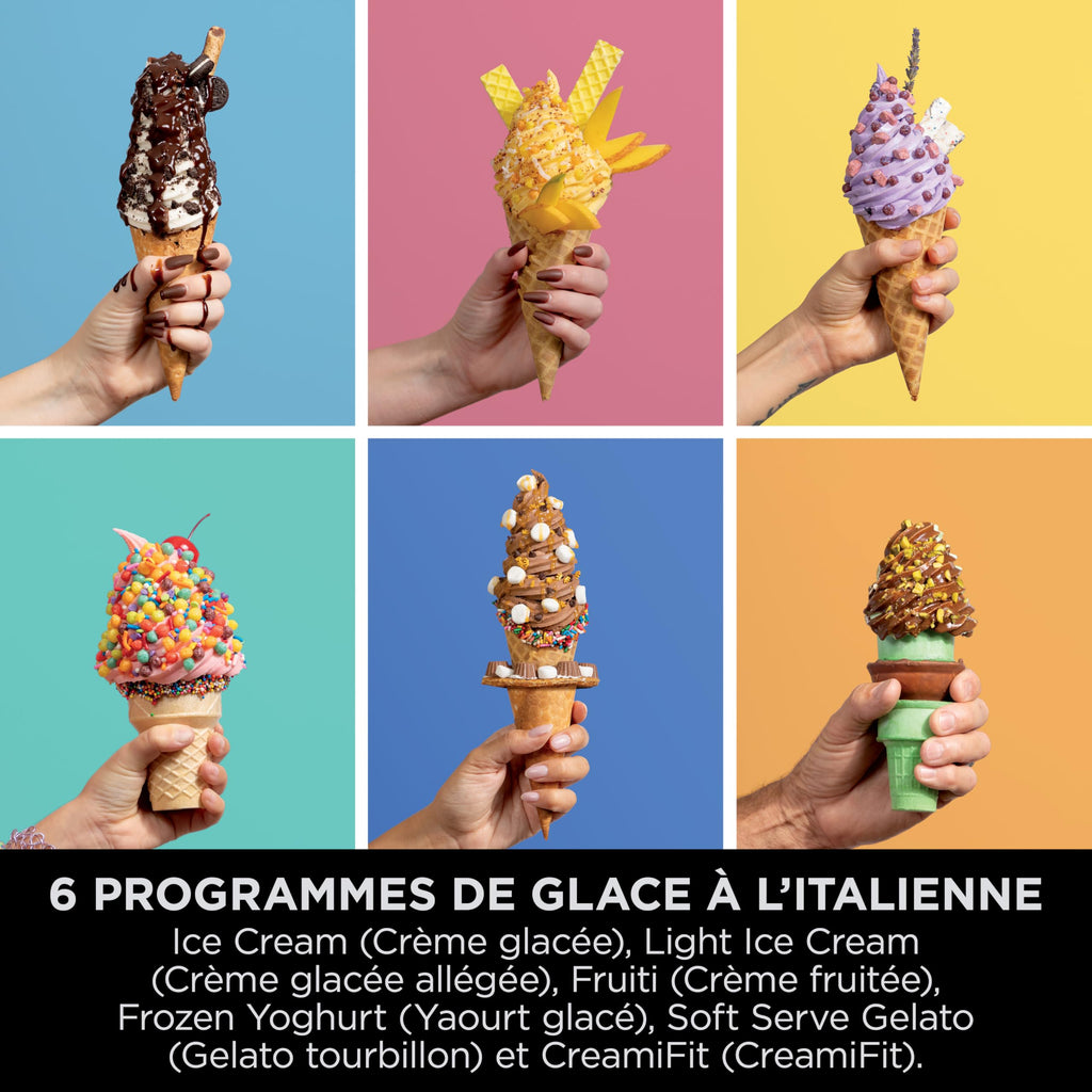 NINJA CREAMi Sorbetière Scoop and Swirl avec 2 pots, 13 modes pour réaliser crèmes glacées, glaces à l’italienne, gelatos, sorbets, milkshakes et plus, option Extra, Stone/Or NC701EUSTGD