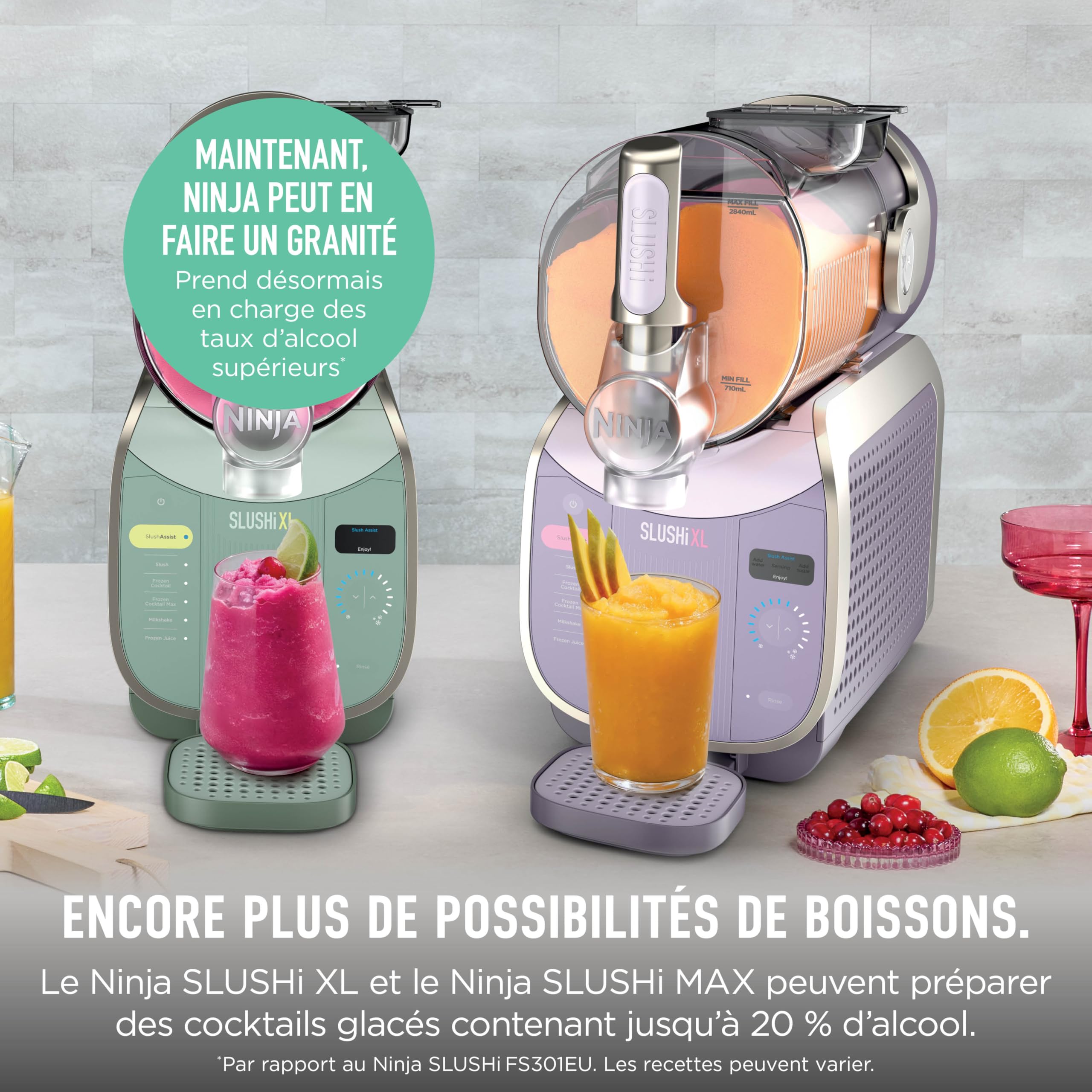 Ninja SLUSHi Machine à boissons glacées, granités, cocktails, frappés, milkshakes et jus glacés, vu sur TikTok, sans glace ni préparation requises, capacité 1,9 l, bleu et gris FS301EU