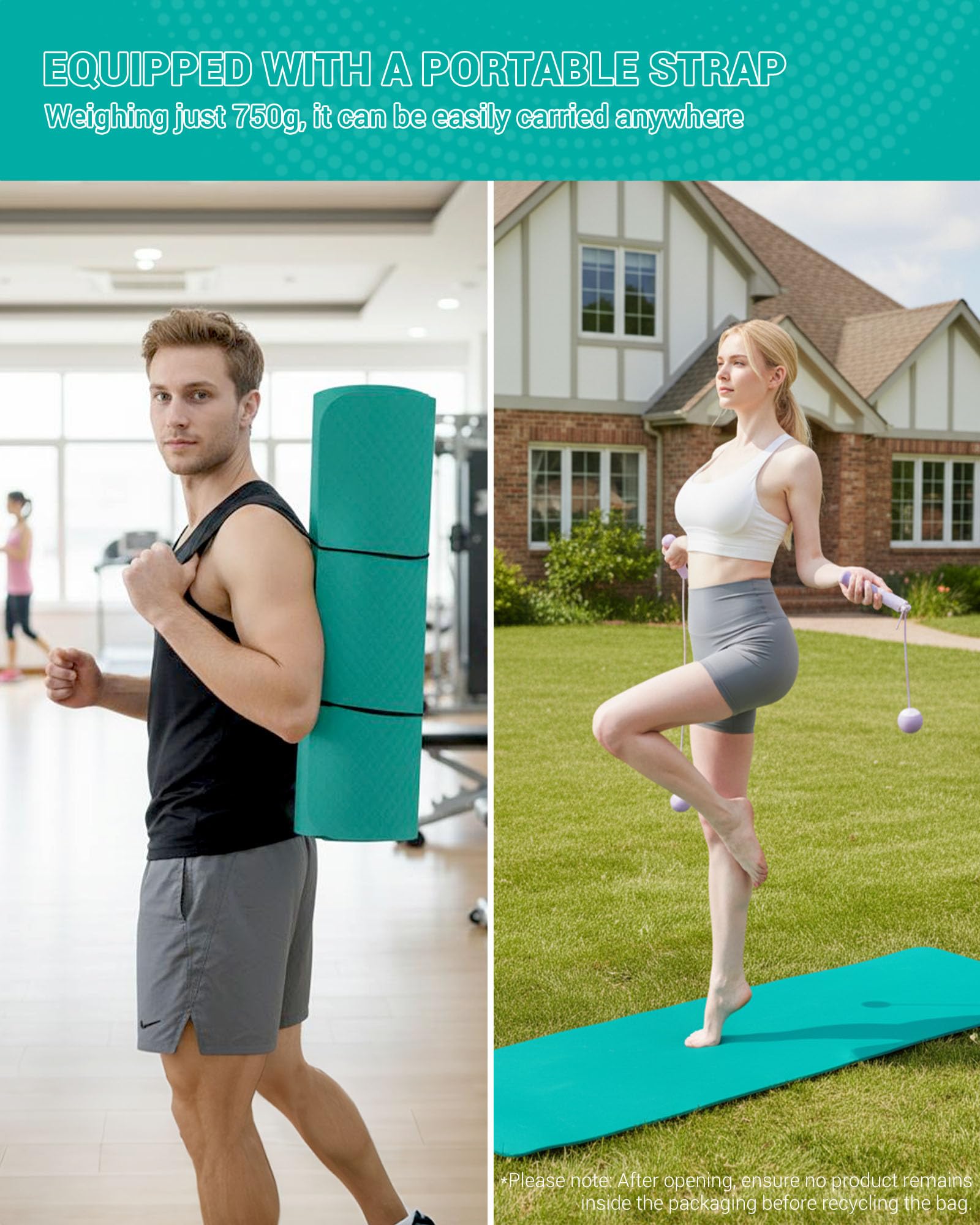 Good Nite Tapis de Yoga de Gymnastique de Exercice Fitness Tapis Fitness Antidérapant de Sport de Pilates avec Sangle de Transport 183 x 61 x 0,6 cm