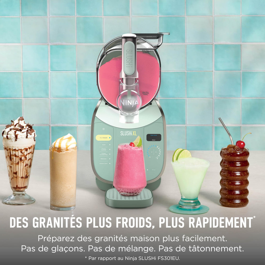 Ninja SLUSHi Machine à boissons glacées, granités, cocktails, frappés, milkshakes et jus glacés, vu sur TikTok, sans glace ni préparation requises, capacité 1,9 l, bleu et gris FS301EU
