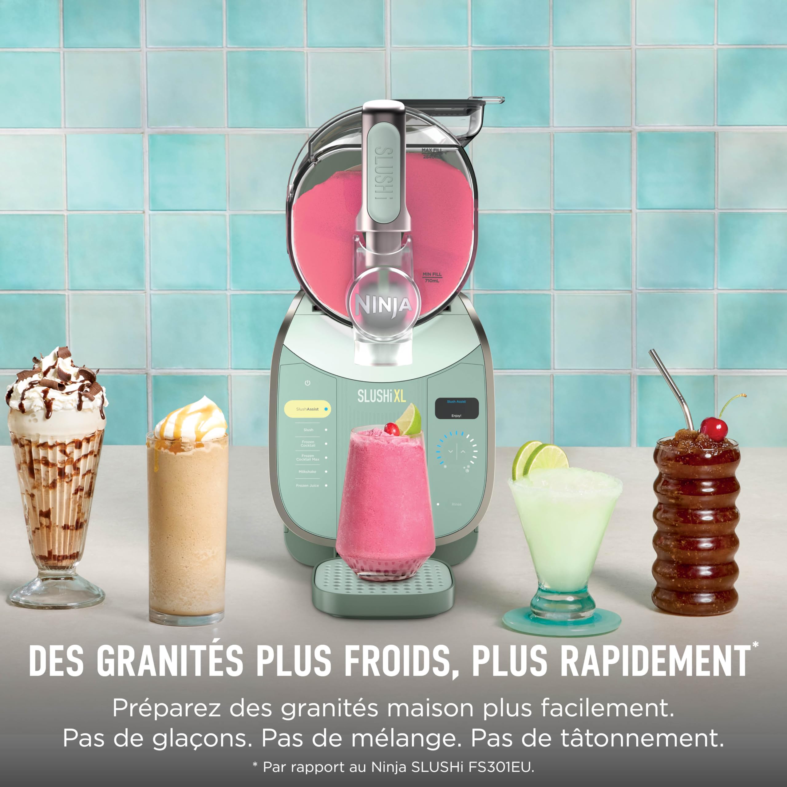Ninja SLUSHi Machine à boissons glacées, granités, cocktails, frappés, milkshakes et jus glacés, vu sur TikTok, sans glace ni préparation requises, capacité 1,9 l, bleu et gris FS301EU