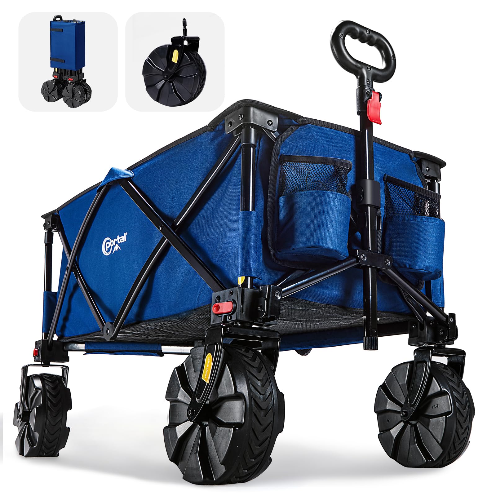 PORTAL Chariot de Plage Pliable – Chariot Tout Terrain Pliable avec Roues 20 cm, Poignée Réglable, 150 kg