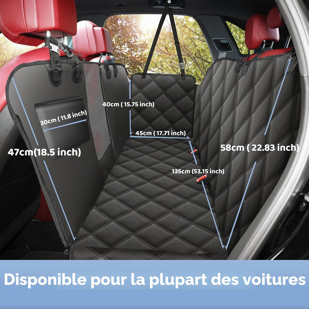 KYG Housse de Siège d'auto pour Chien Banquette Arrière Antidérapant et Imperméable Mise à Niveau Matérielle avec Fenêtre de Visualisation Protection Coffre Universelle Voiture 135X148 cm Noir