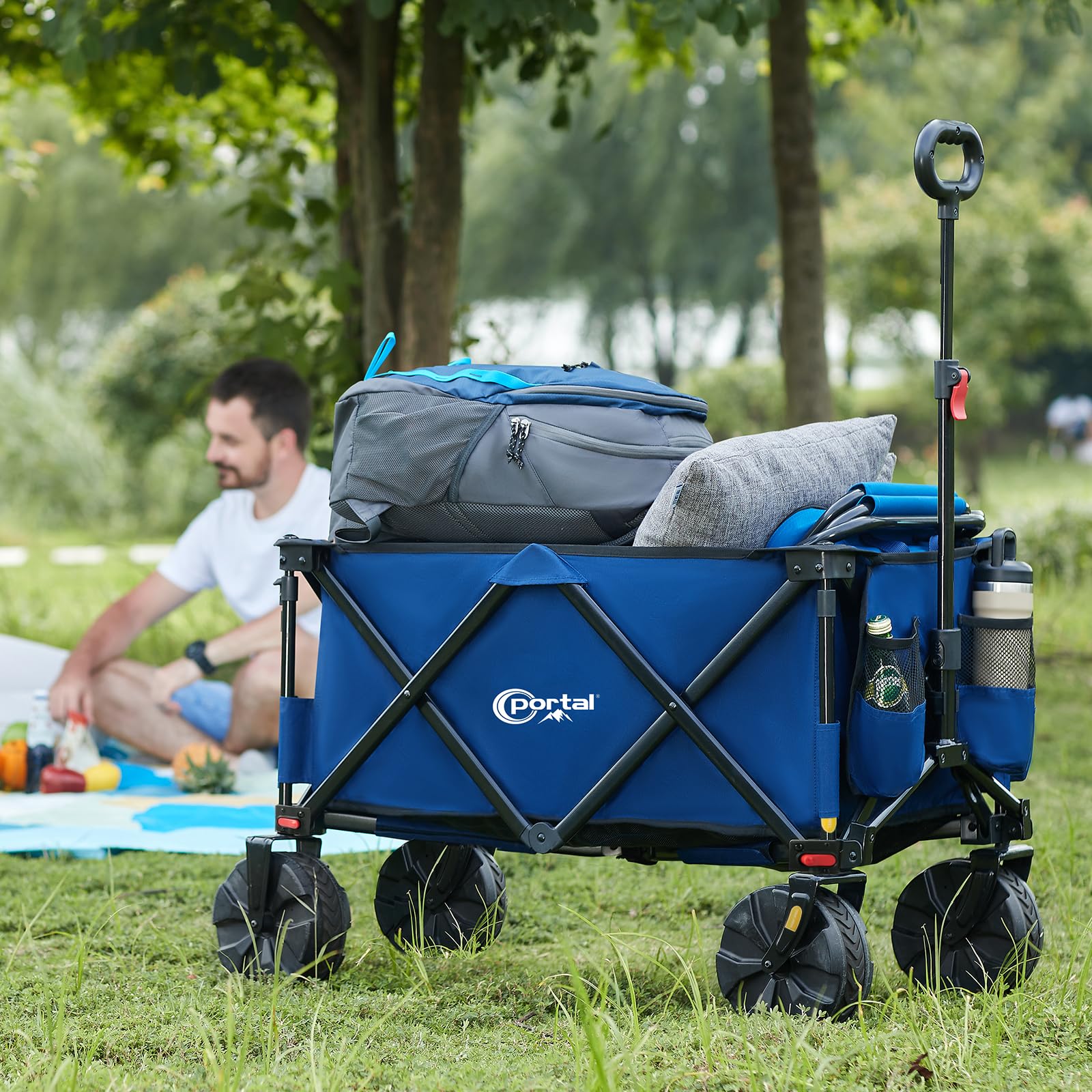 PORTAL Chariot de Plage Pliable – Chariot Tout Terrain Pliable avec Roues 20 cm, Poignée Réglable, 150 kg