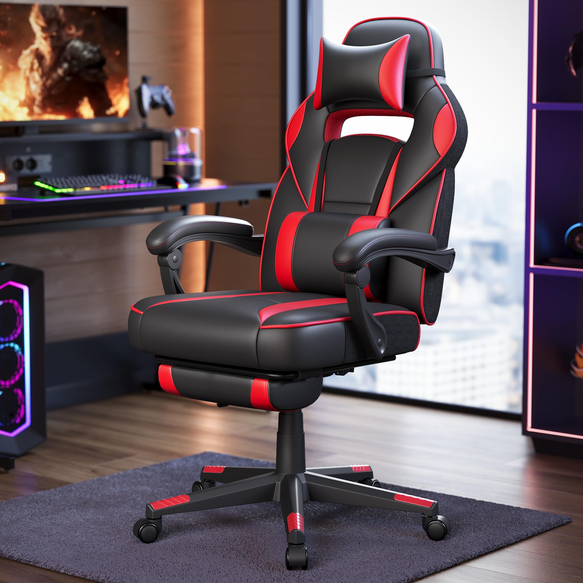 SONGMICS Fauteuil de Bureau Gaming OBG073B03 – Ergonomique, Repose-pieds, Appui-tête, 150 kg