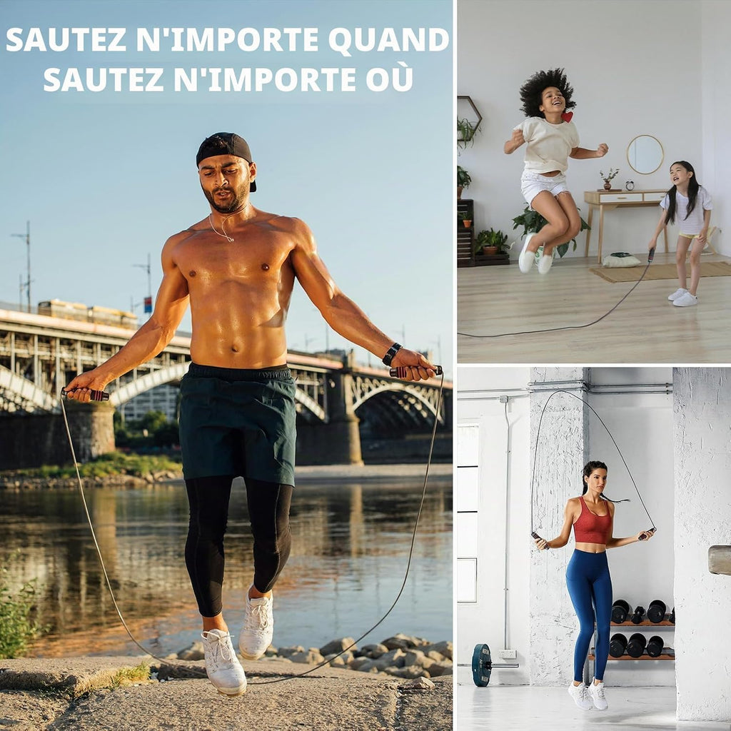 GRIFEMA GA5004, Corde à Sauter, Poignée en Mousse Antidérapante, Outil de Fitness et de Musculation pour Adultes et Enfants pour Faire de l'Exercice à la Maison, Noir