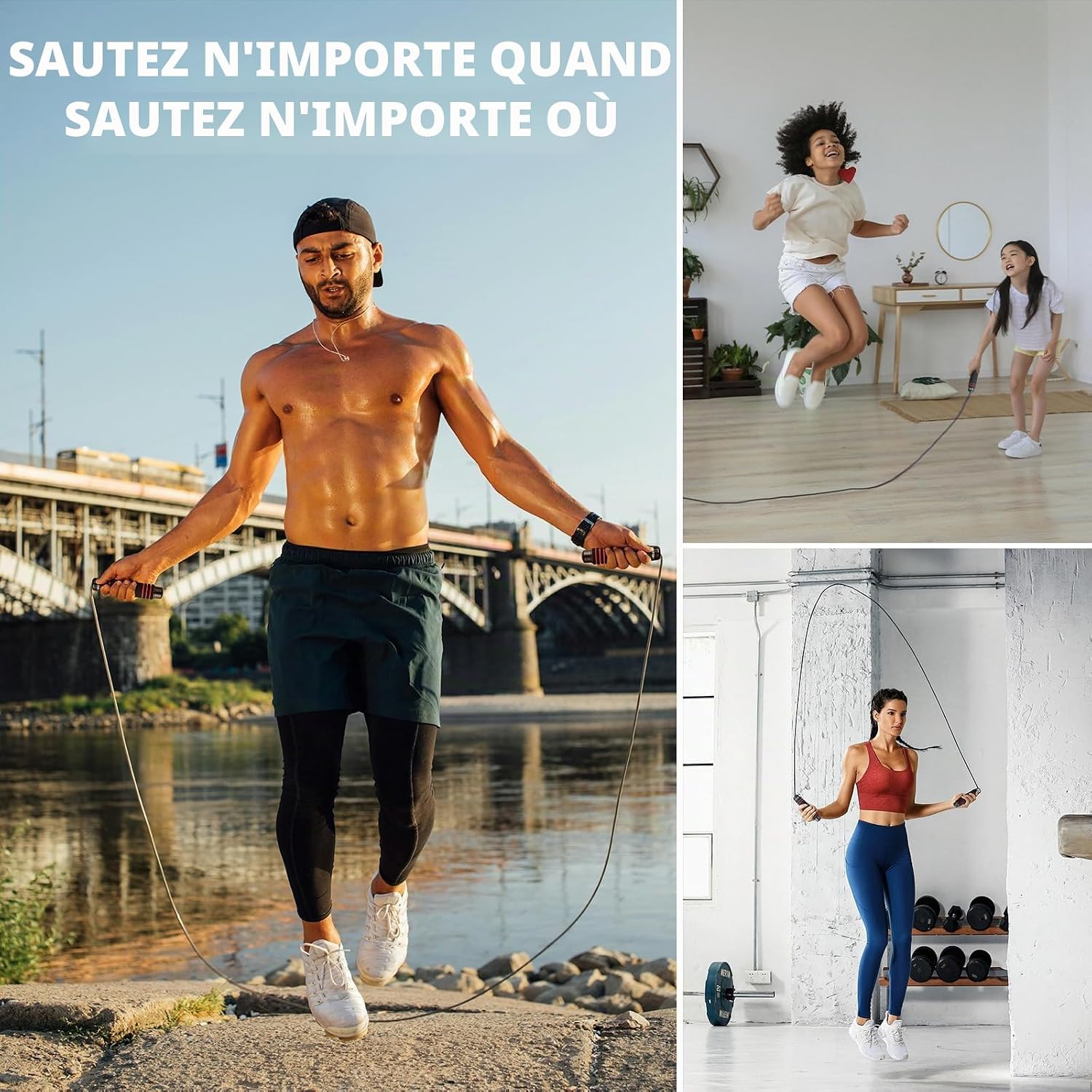 GRIFEMA GA5004, Corde à Sauter, Poignée en Mousse Antidérapante, Outil de Fitness et de Musculation pour Adultes et Enfants pour Faire de l'Exercice à la Maison, Noir