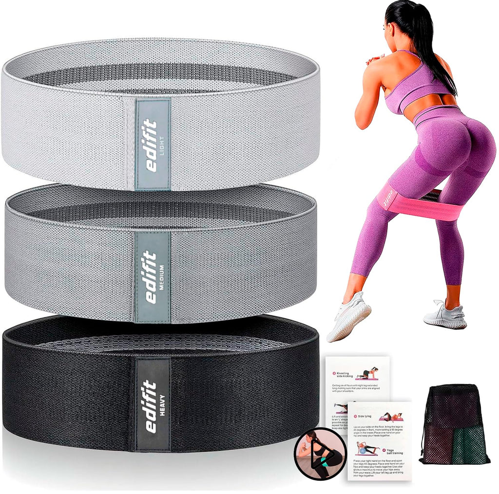 Edifit, Elastique Musculation, Bandes avec 3 Niveaux de Résistance, Fitness, Antidérapantes, Pack de 3, pour Gym, Yoga, Crossfit, Pilates ou Exercices à Domicile
