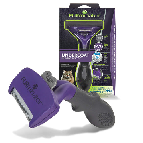 Brosse FURminator Chat Poils Longs Grande Taille – -90% Poils Morts | Sans Bisphénol A