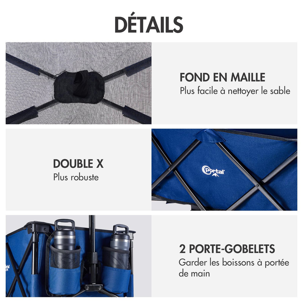PORTAL Chariot de Plage Pliable – Chariot Tout Terrain Pliable avec Roues 20 cm, Poignée Réglable, 150 kg