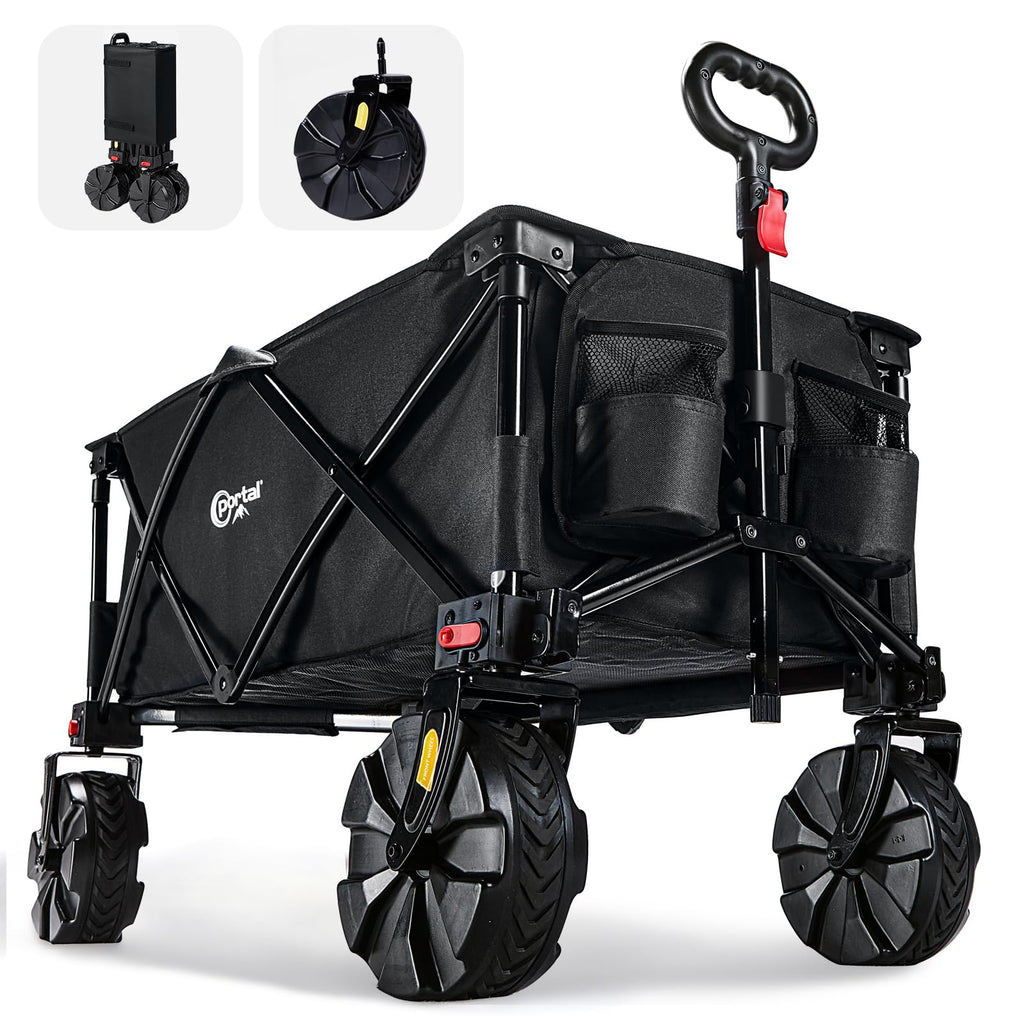 PORTAL Chariot de Plage Pliable – Chariot Tout Terrain Pliable avec Roues 20 cm, Poignée Réglable, 150 kg