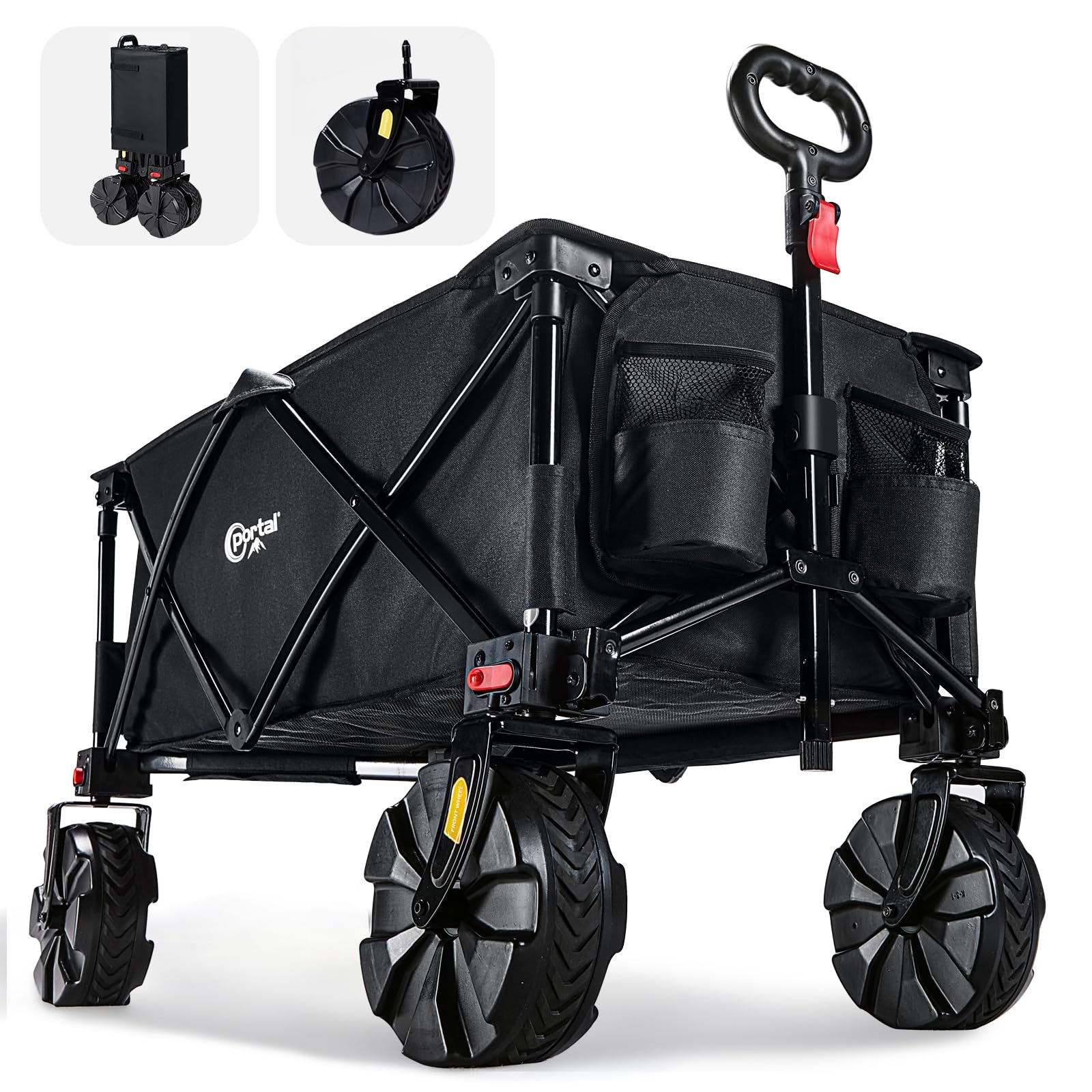 PORTAL Chariot de Plage Pliable – Chariot Tout Terrain Pliable avec Roues 20 cm, Poignée Réglable, 150 kg
