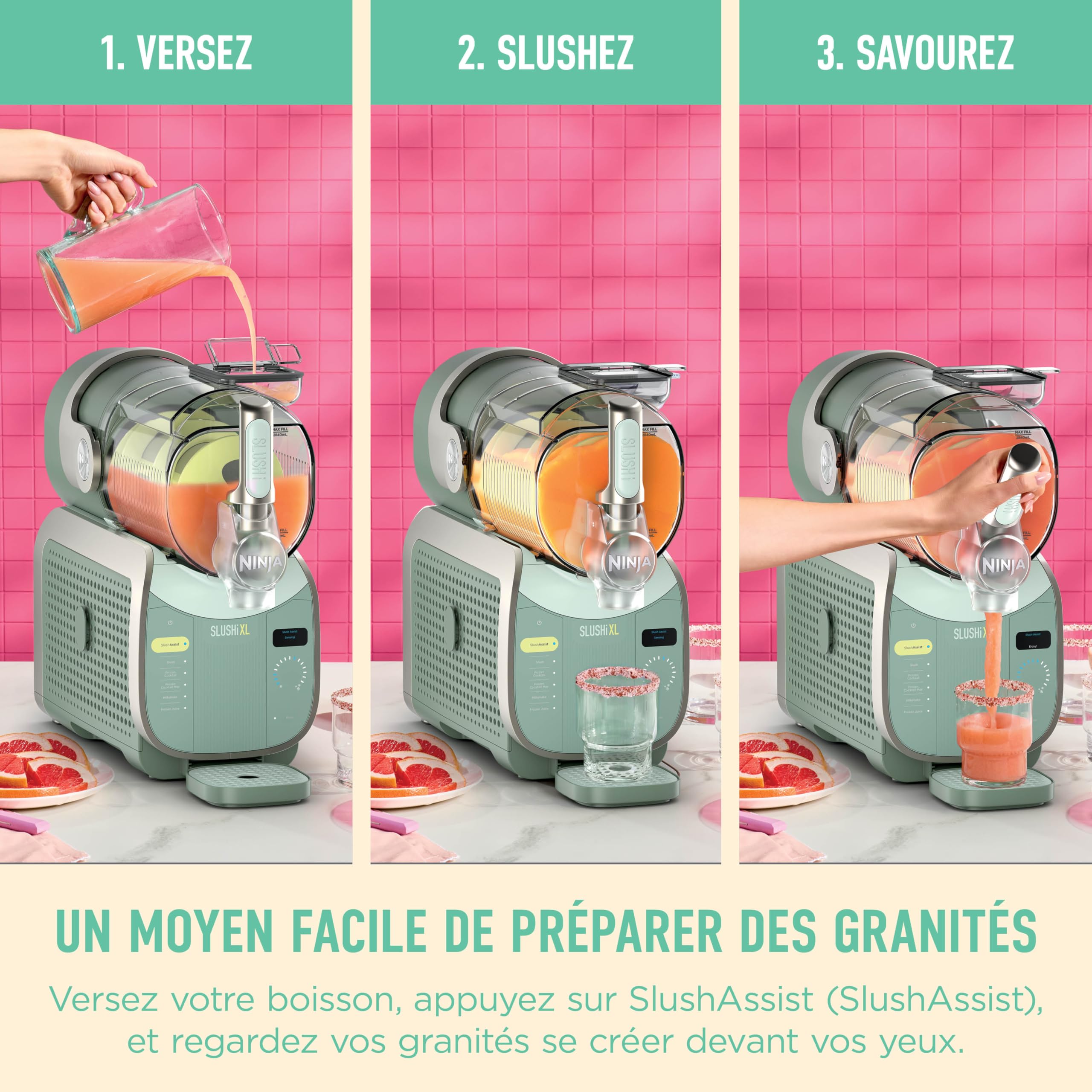 Ninja SLUSHi Machine à boissons glacées, granités, cocktails, frappés, milkshakes et jus glacés, vu sur TikTok, sans glace ni préparation requises, capacité 1,9 l, bleu et gris FS301EU
