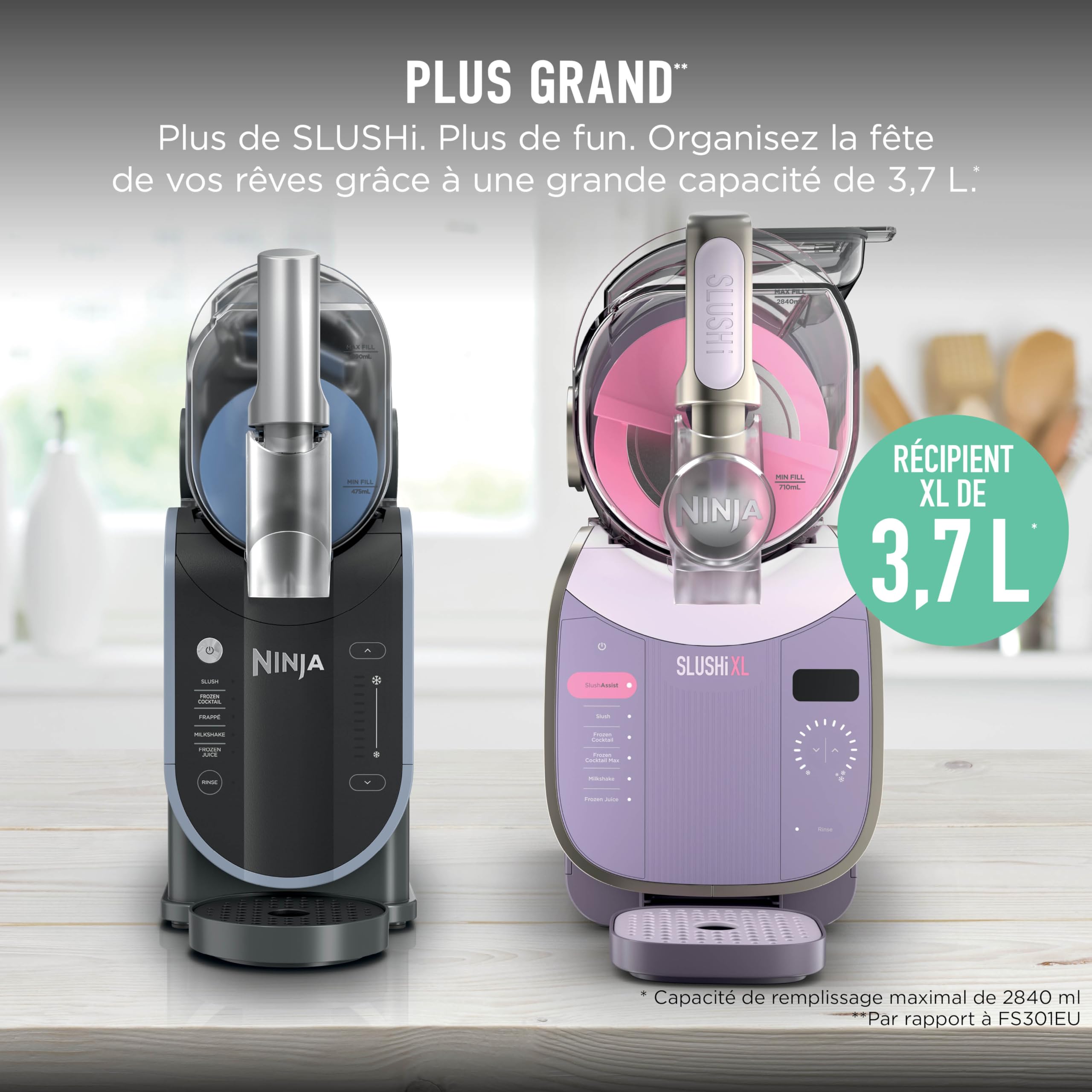 Ninja SLUSHi Machine à boissons glacées, granités, cocktails, frappés, milkshakes et jus glacés, vu sur TikTok, sans glace ni préparation requises, capacité 1,9 l, bleu et gris FS301EU