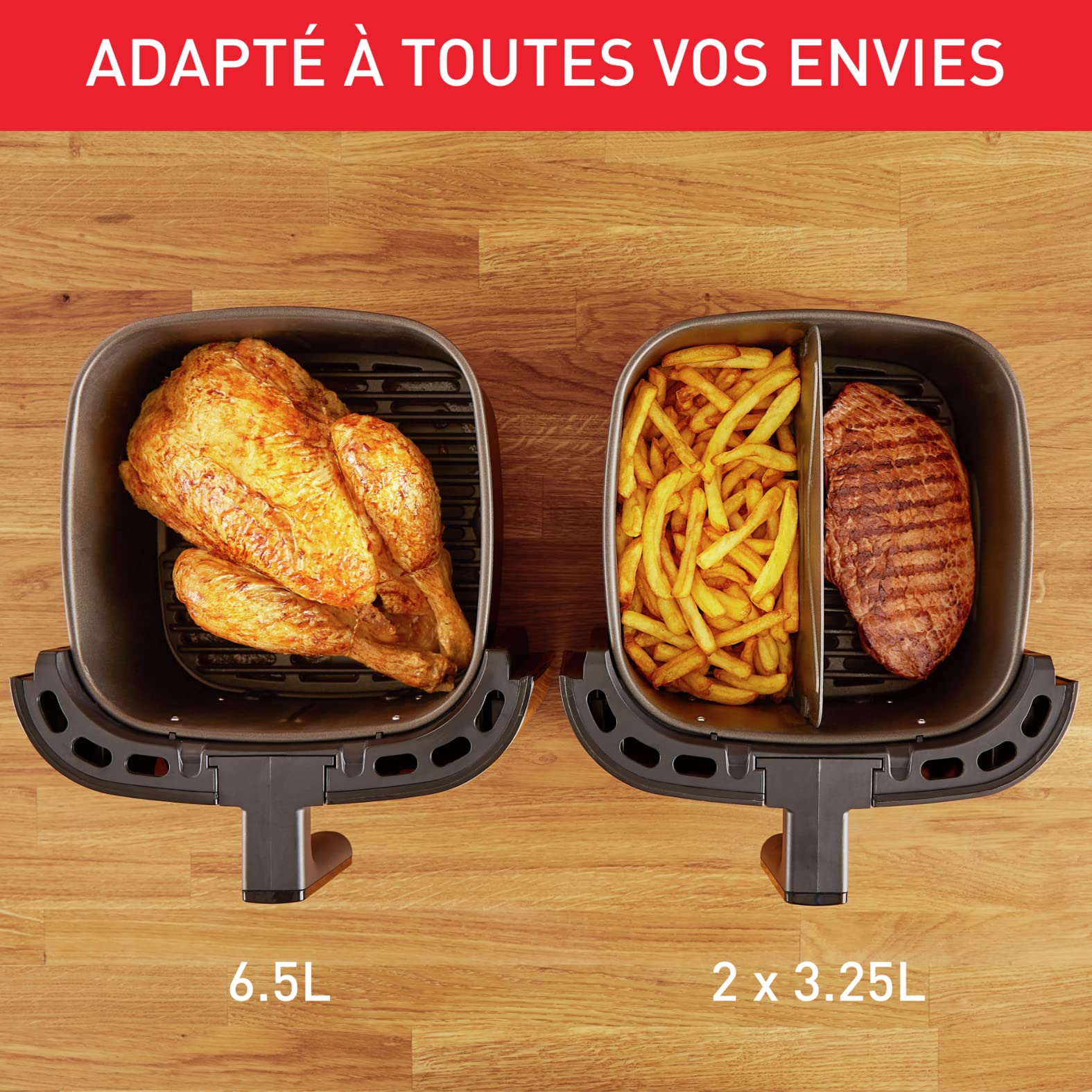 Moulinex Friteuse sans huile + Gril, Capacité XL 4,6L, Jusqu'à 6 personnes, 8 Programmes automatiques, Air Fryer, Ecran tactile digital, Température réglable, Easy Fry & Grill 2en1, EZ505810