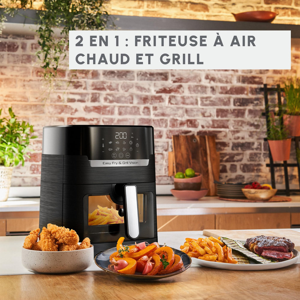 Moulinex Friteuse sans huile + Gril, Capacité XL 4,6L, Jusqu'à 6 personnes, 8 Programmes automatiques, Air Fryer, Ecran tactile digital, Température réglable, Easy Fry & Grill 2en1, EZ505810