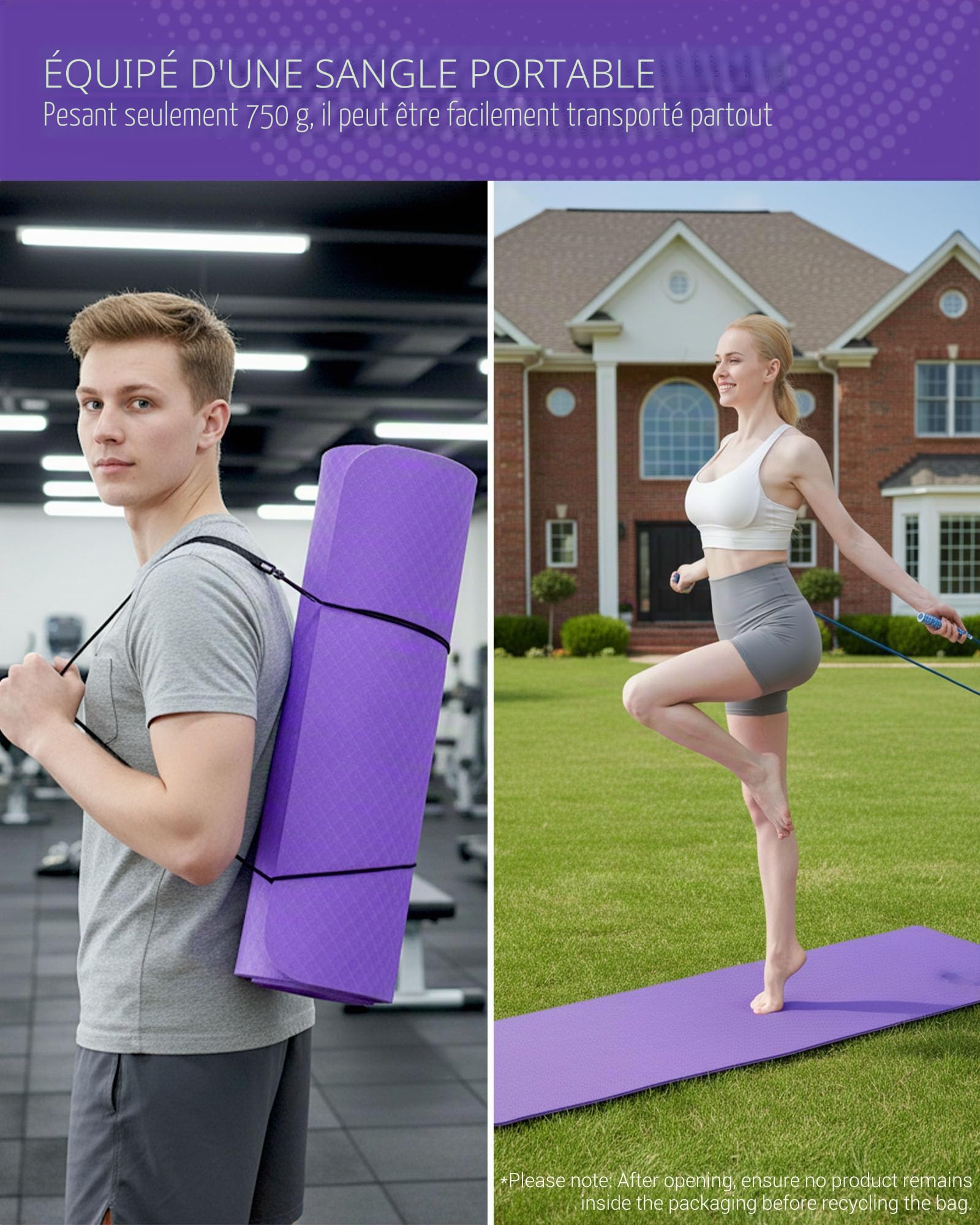 Good Nite Tapis de Yoga de Gymnastique de Exercice Fitness Tapis Fitness Antidérapant de Sport de Pilates avec Sangle de Transport 183 x 61 x 0,6 cm