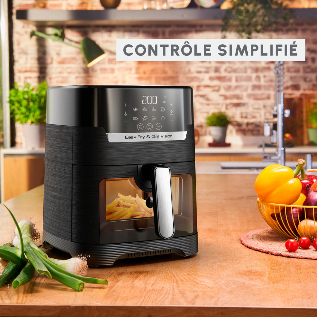 Moulinex Friteuse sans huile + Gril, Capacité XL 4,6L, Jusqu'à 6 personnes, 8 Programmes automatiques, Air Fryer, Ecran tactile digital, Température réglable, Easy Fry & Grill 2en1, EZ505810
