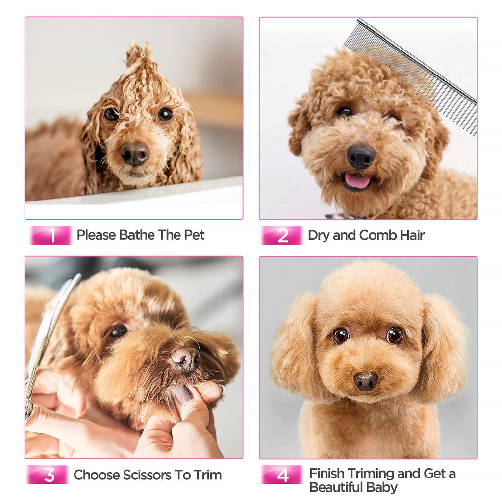 Gimars Ciseaux de toilettage professionnels pour chiens 4CR avec pointe ronde de sécurité, ciseaux droits, effilés et incurvés avec revêtement en titane