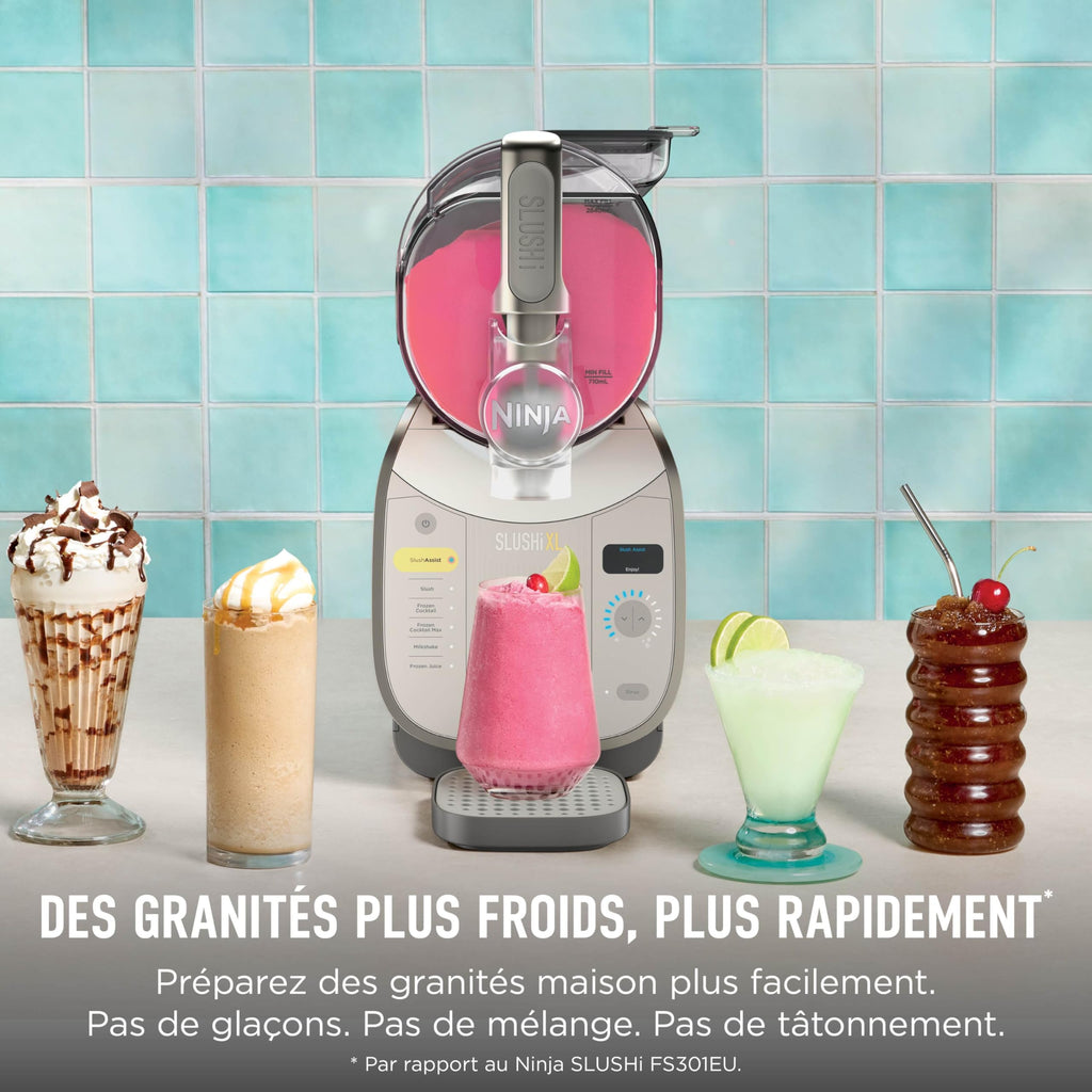 Ninja SLUSHi Machine à boissons glacées, granités, cocktails, frappés, milkshakes et jus glacés, vu sur TikTok, sans glace ni préparation requises, capacité 1,9 l, bleu et gris FS301EU