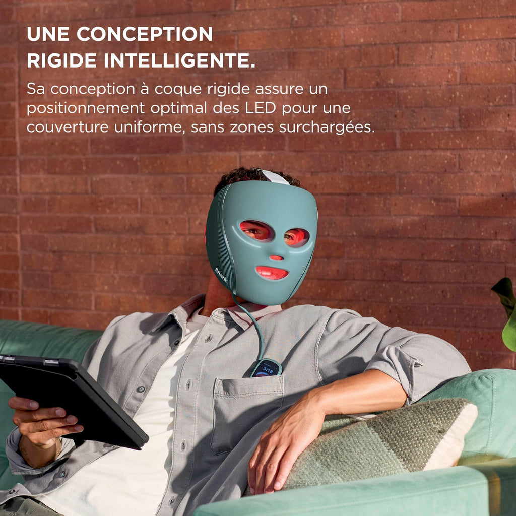 Masque LED Shark CryoGlow avec rafraîchissement du contour des yeux, LED rouge et bleue, Photothérapie par lumière infrarouge, USB-C, Télécommande, Sac de rangement, Sangles réglables