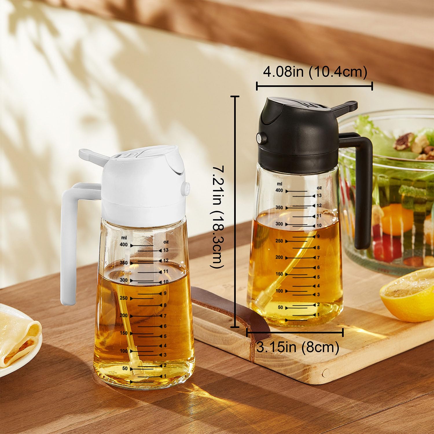 TrendPlain Vaporisateur Huile Cuisine 470ml – Spray 2-en-1 Air Fryer, Salades & Cuisson (Noir)