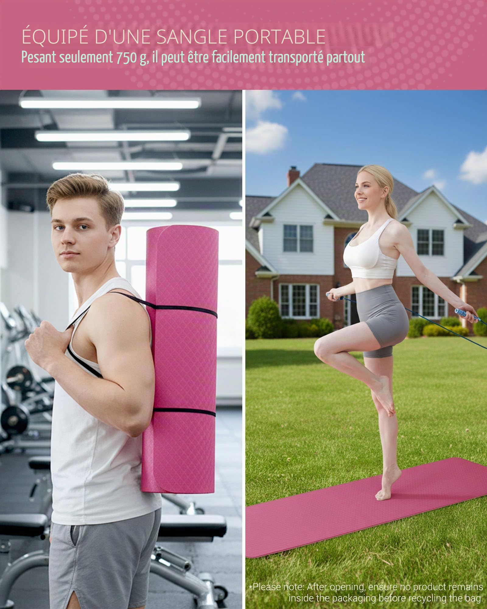 Good Nite Tapis de Yoga de Gymnastique de Exercice Fitness Tapis Fitness Antidérapant de Sport de Pilates avec Sangle de Transport 183 x 61 x 0,6 cm