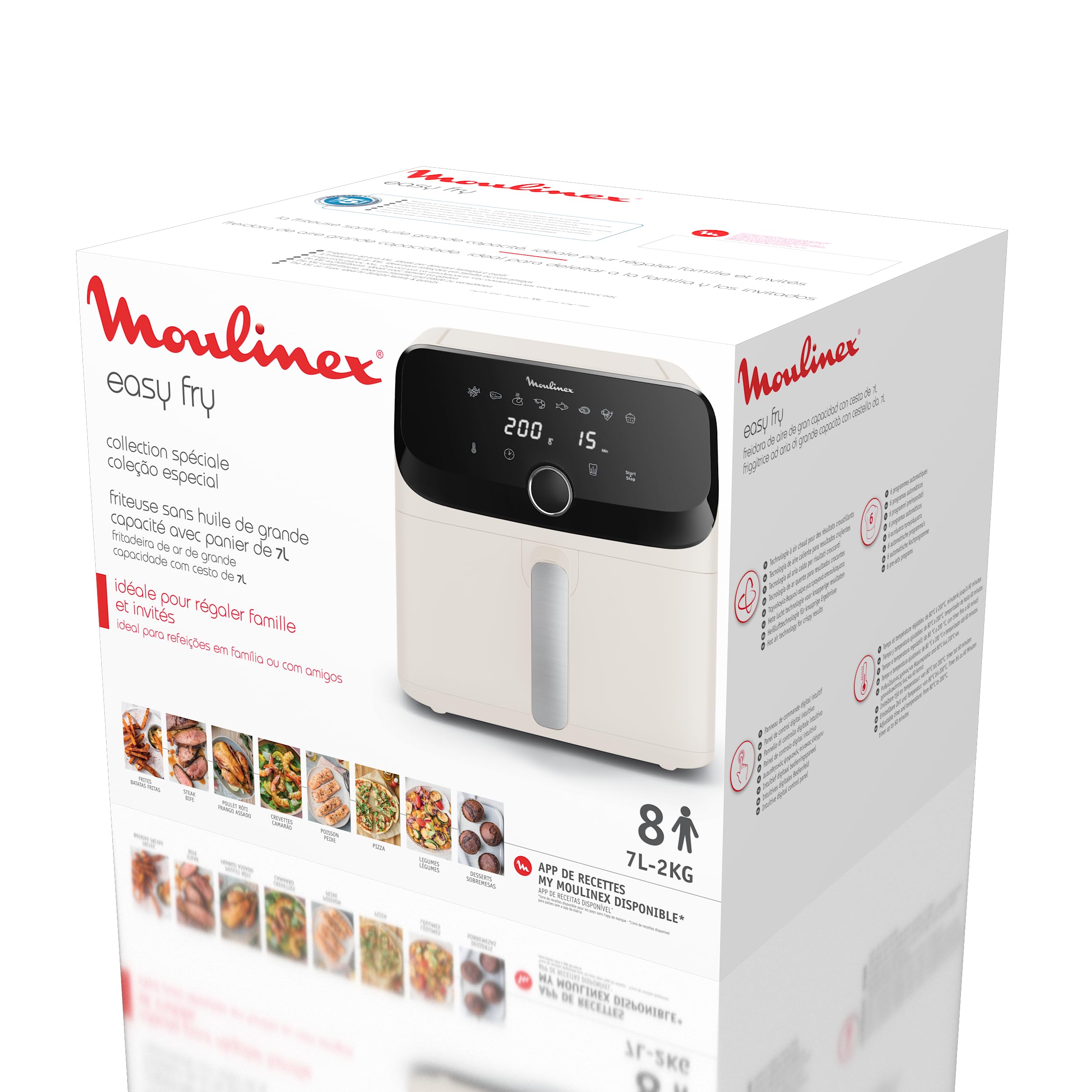 Moulinex Friteuse sans huile + Gril, Capacité XL 4,6L, Jusqu'à 6 personnes, 8 Programmes automatiques, Air Fryer, Ecran tactile digital, Température réglable, Easy Fry & Grill 2en1, EZ505810
