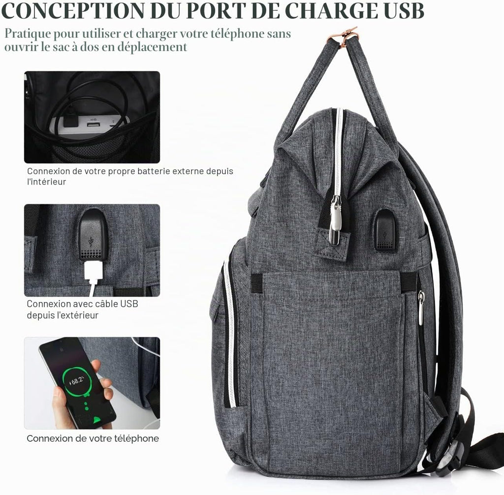 Sac à Dos Femme – Ordinateur Portable 15,6" & 17,3", Port USB, Poche RFID, Grande Capacité – École, Travail, Voyage