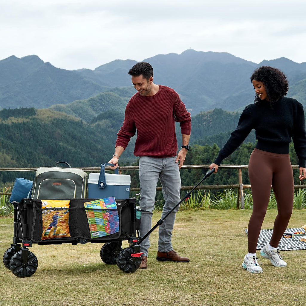 PORTAL Chariot de Plage Pliable – Chariot Tout Terrain Pliable avec Roues 20 cm, Poignée Réglable, 150 kg