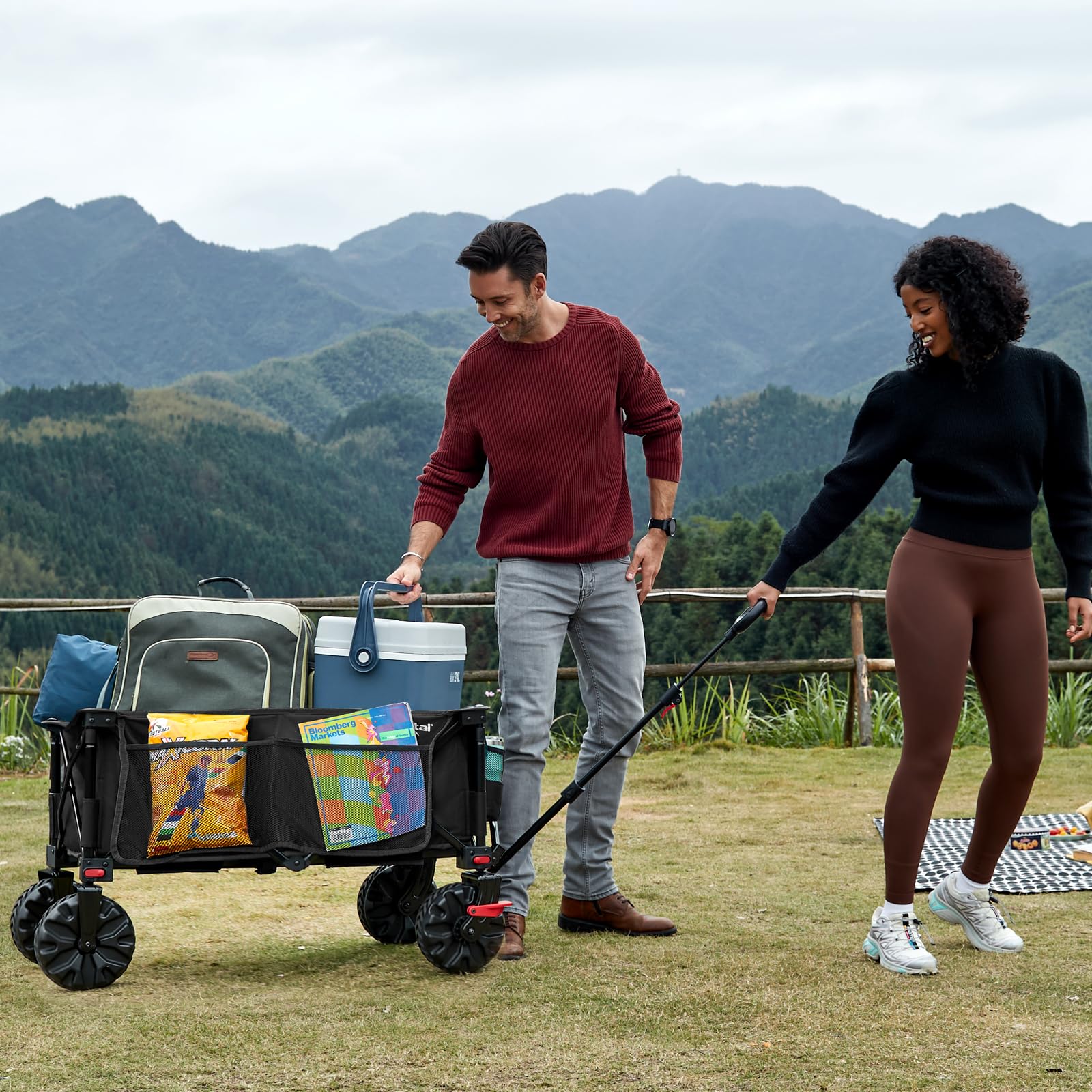 PORTAL Chariot de Plage Pliable – Chariot Tout Terrain Pliable avec Roues 20 cm, Poignée Réglable, 150 kg