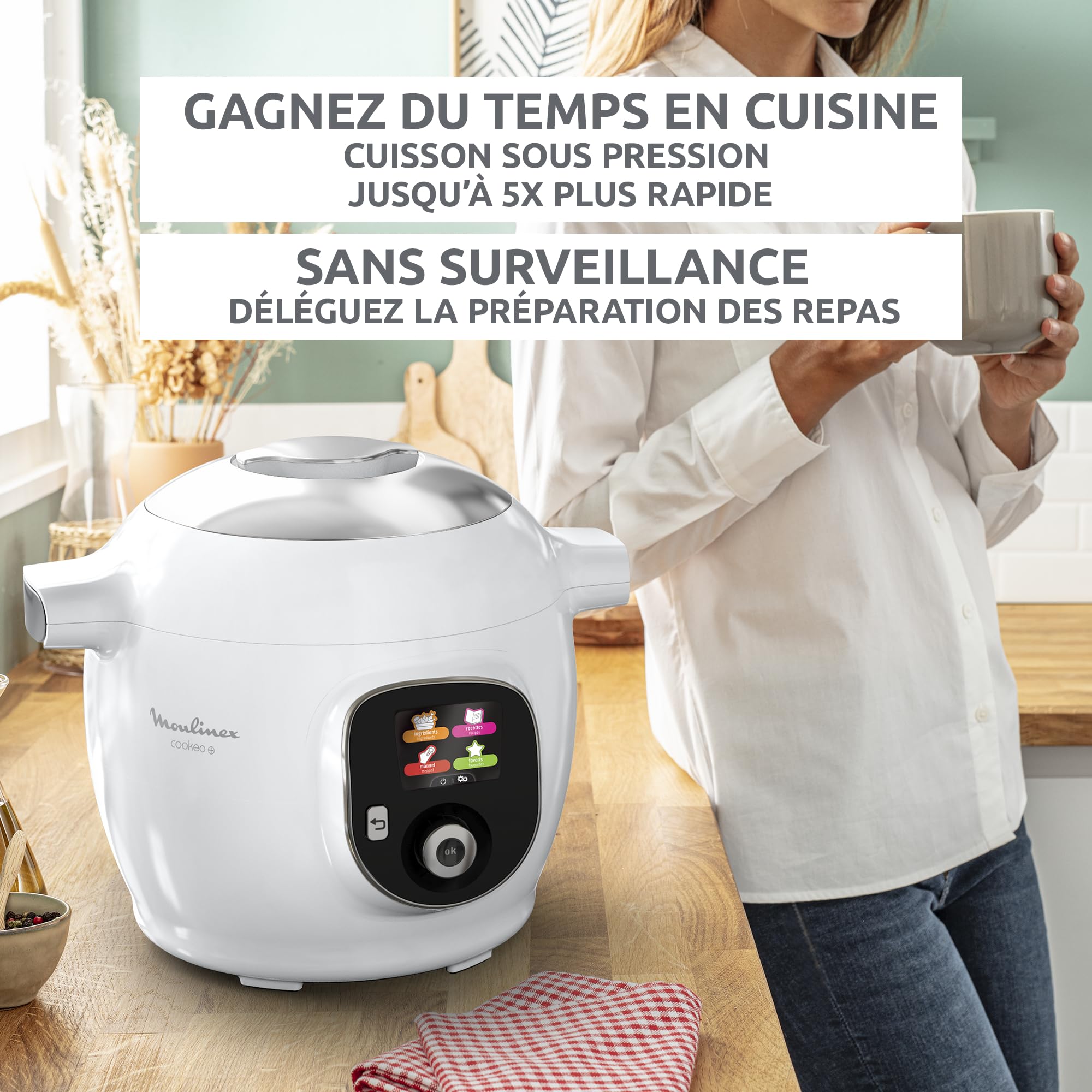 Moulinex Cookeo CE854110 – Multicuiseur Intelligent 6L, 80 Recettes, 1600W, Cuisson Sous Pression