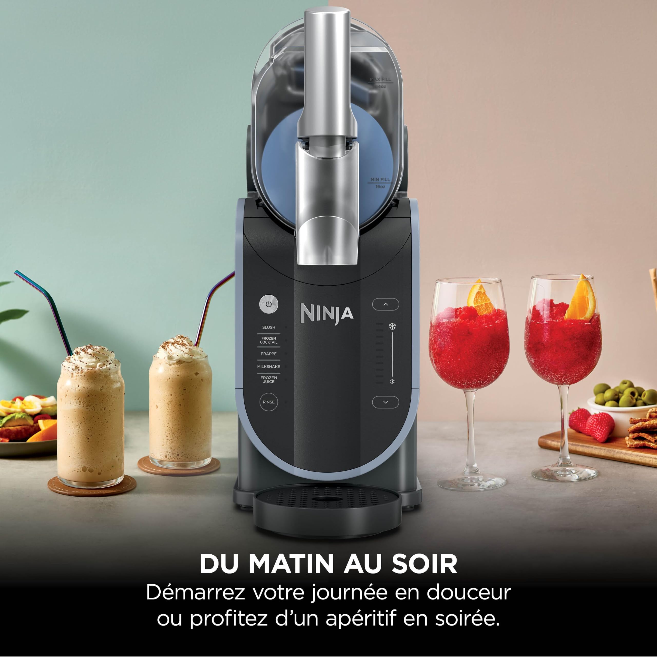 Ninja SLUSHi Machine à boissons glacées, granités, cocktails, frappés, milkshakes et jus glacés, vu sur TikTok, sans glace ni préparation requises, capacité 1,9 l, bleu et gris FS301EU