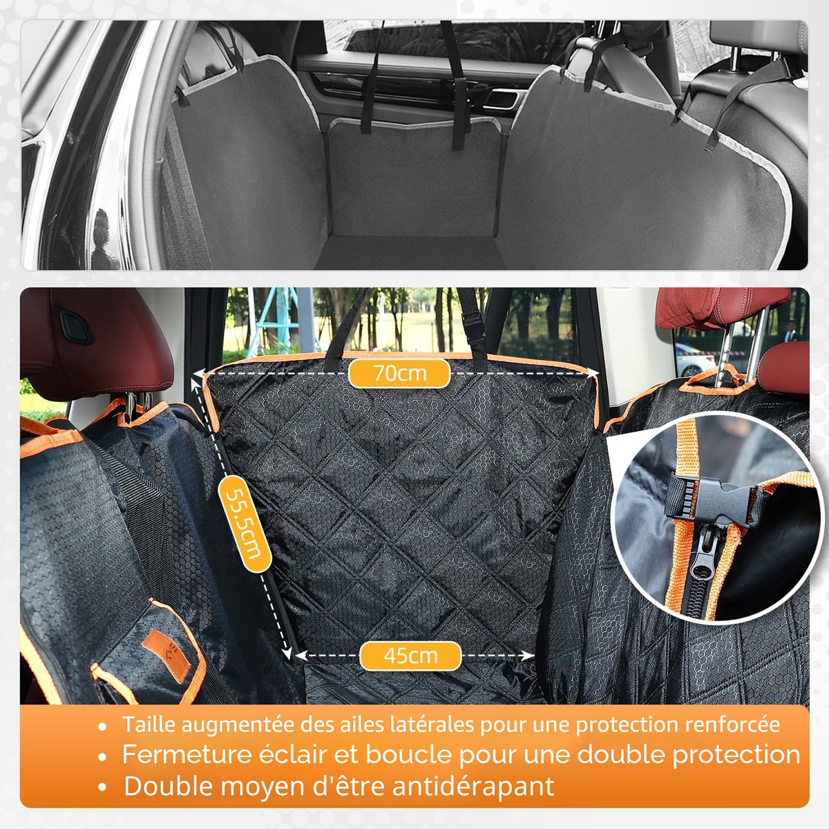 KYG Housse de Siège d'auto pour Chien Banquette Arrière Antidérapant et Imperméable Mise à Niveau Matérielle avec Fenêtre de Visualisation Protection Coffre Universelle Voiture 135X148 cm Noir