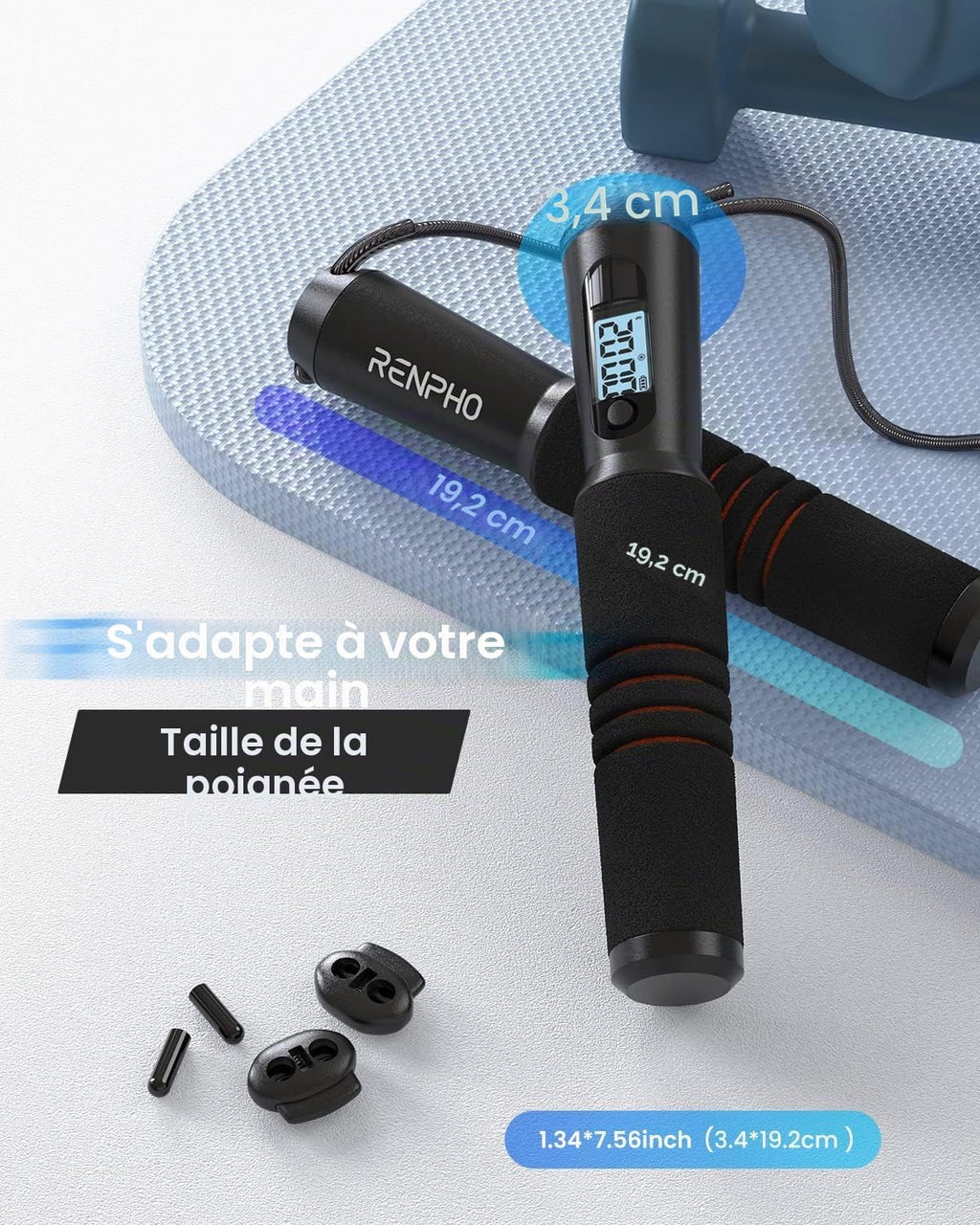 RENPHO Corde à Sauter Intelligente avec Compteur, Corde à Sauter sans Fil Réglable, App Données d'Analyse, Corde a Sauter Fitness Homme Femmes Enfants, Crossfit Équipement d'Entraînement