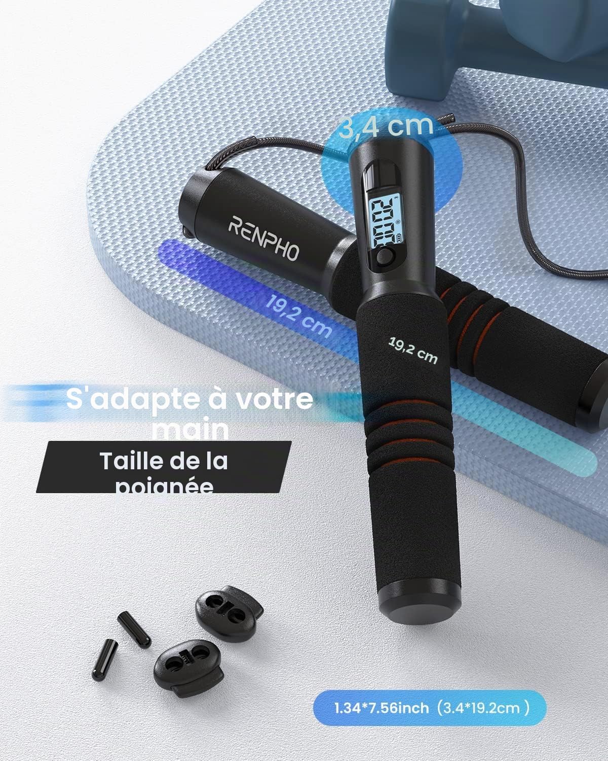 RENPHO Corde à Sauter Intelligente avec Compteur, Corde à Sauter sans Fil Réglable, App Données d'Analyse, Corde a Sauter Fitness Homme Femmes Enfants, Crossfit Équipement d'Entraînement