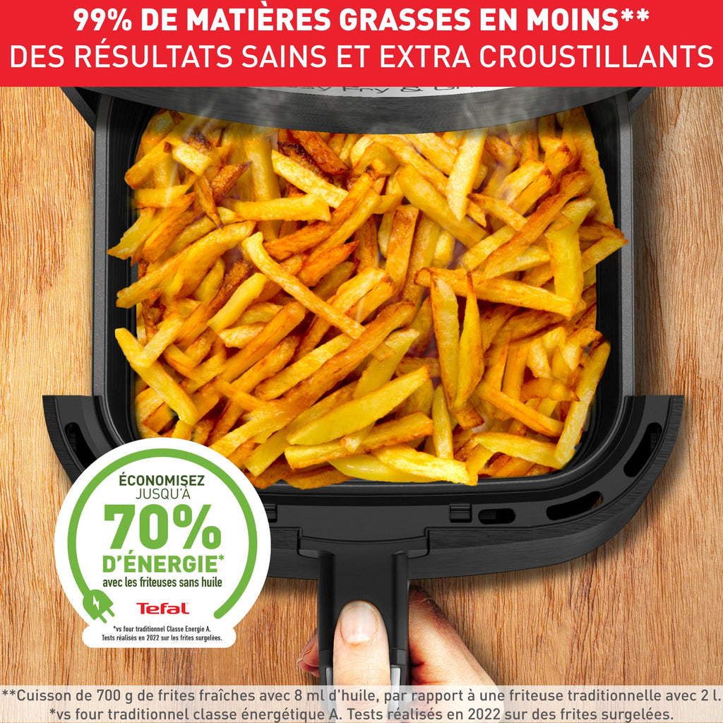 Moulinex Friteuse sans huile + Gril, Capacité XL 4,6L, Jusqu'à 6 personnes, 8 Programmes automatiques, Air Fryer, Ecran tactile digital, Température réglable, Easy Fry & Grill 2en1, EZ505810