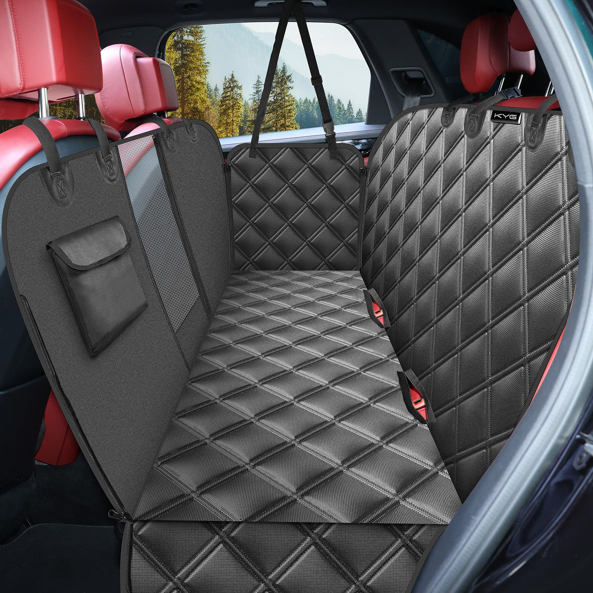 KYG Housse de Siège d'auto pour Chien Banquette Arrière Antidérapant et Imperméable Mise à Niveau Matérielle avec Fenêtre de Visualisation Protection Coffre Universelle Voiture 135X148 cm Noir