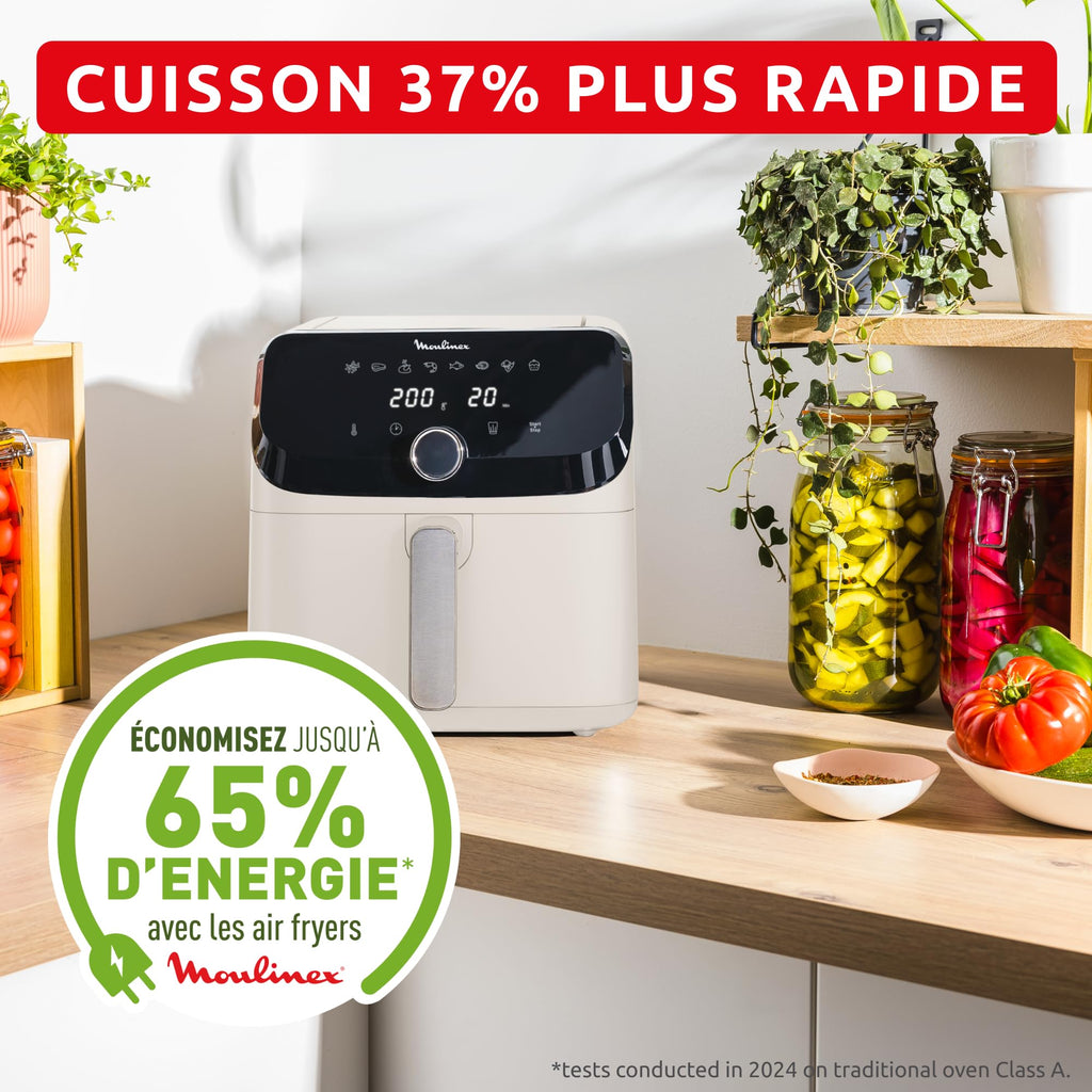 Moulinex Friteuse sans huile + Gril, Capacité XL 4,6L, Jusqu'à 6 personnes, 8 Programmes automatiques, Air Fryer, Ecran tactile digital, Température réglable, Easy Fry & Grill 2en1, EZ505810