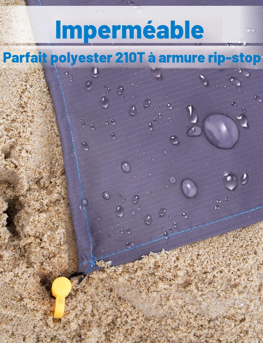 Tapis de Plage Anti-Sable XXL – Jusqu'à 300×275 cm, Imperméable, Compact, 4 Ancres, Polyester 210T – Plage, Camping, Pique-Nique
