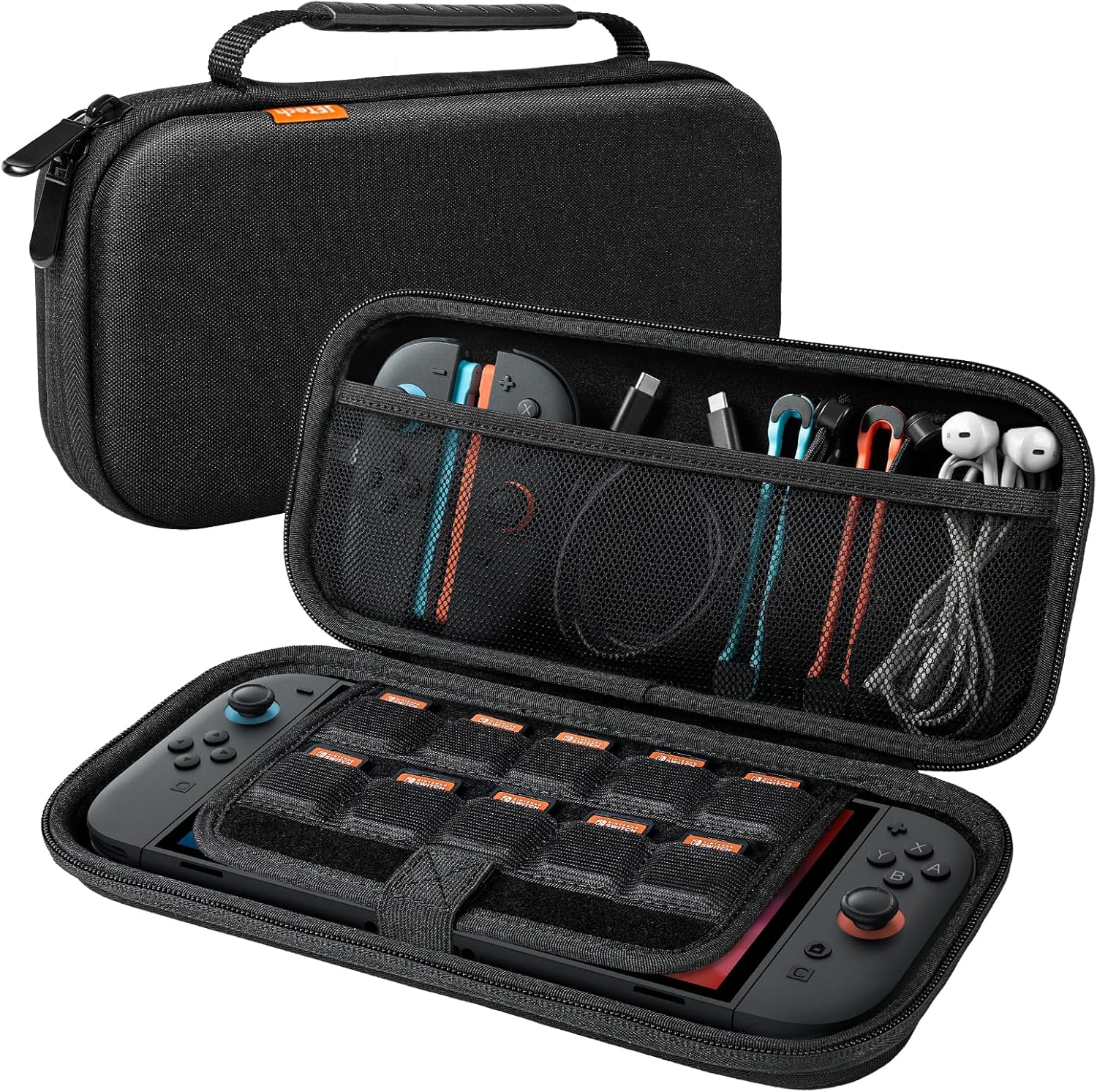 JETech Coque de Transport pour Nintendo Switch 2, Noir | Étui Rigide de Protection, 10 Emplacements pour Cartes de Jeu, Pochette pour Accessoires, Design de Voyage Léger