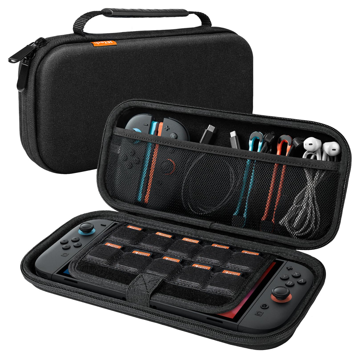 JETech Coque de Transport pour Nintendo Switch 2, Noir | Étui Rigide de Protection, 10 Emplacements pour Cartes de Jeu, Pochette pour Accessoires, Design de Voyage Léger